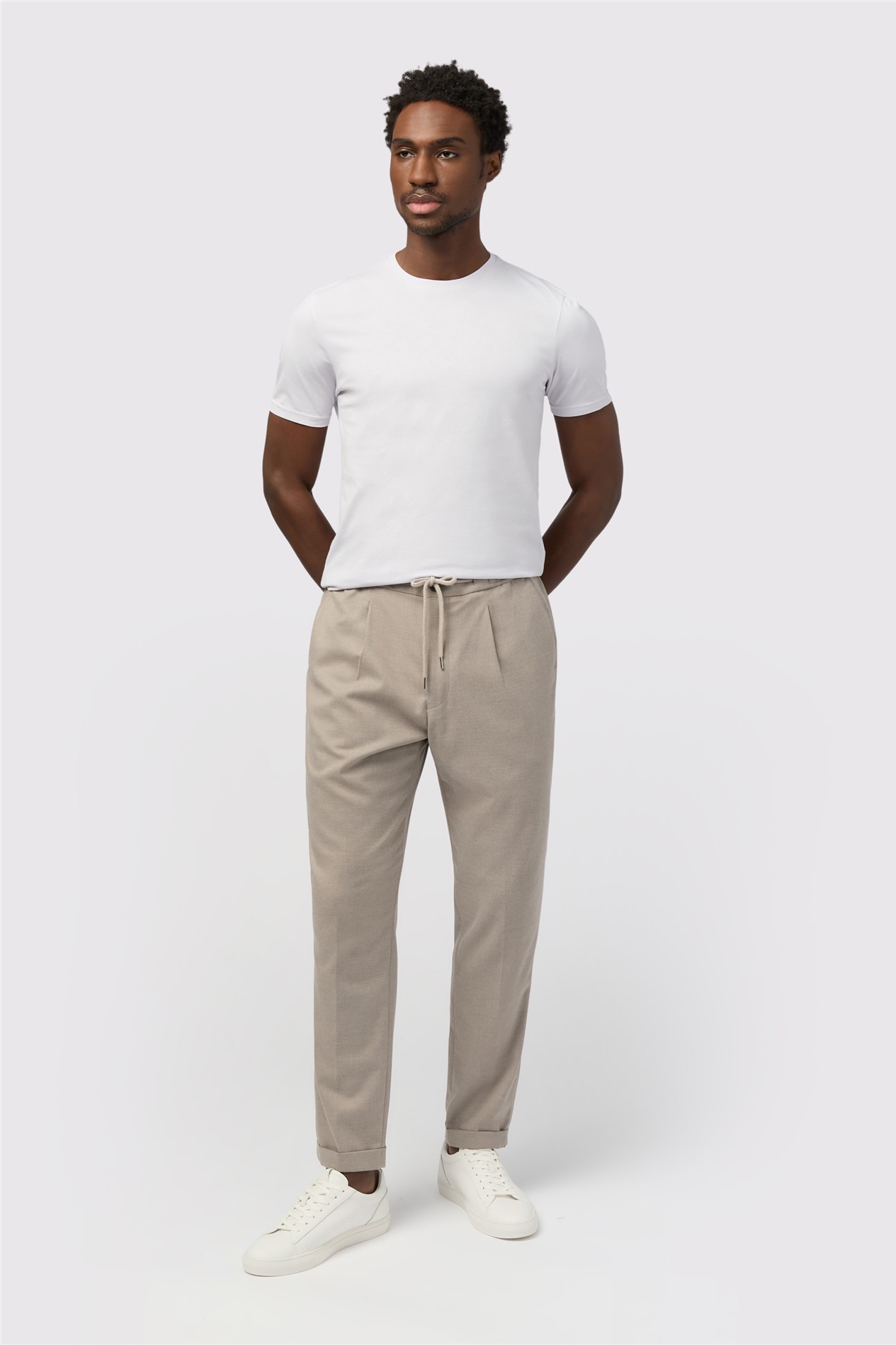 Melka Beige Drawstring Trousers With Turn Up