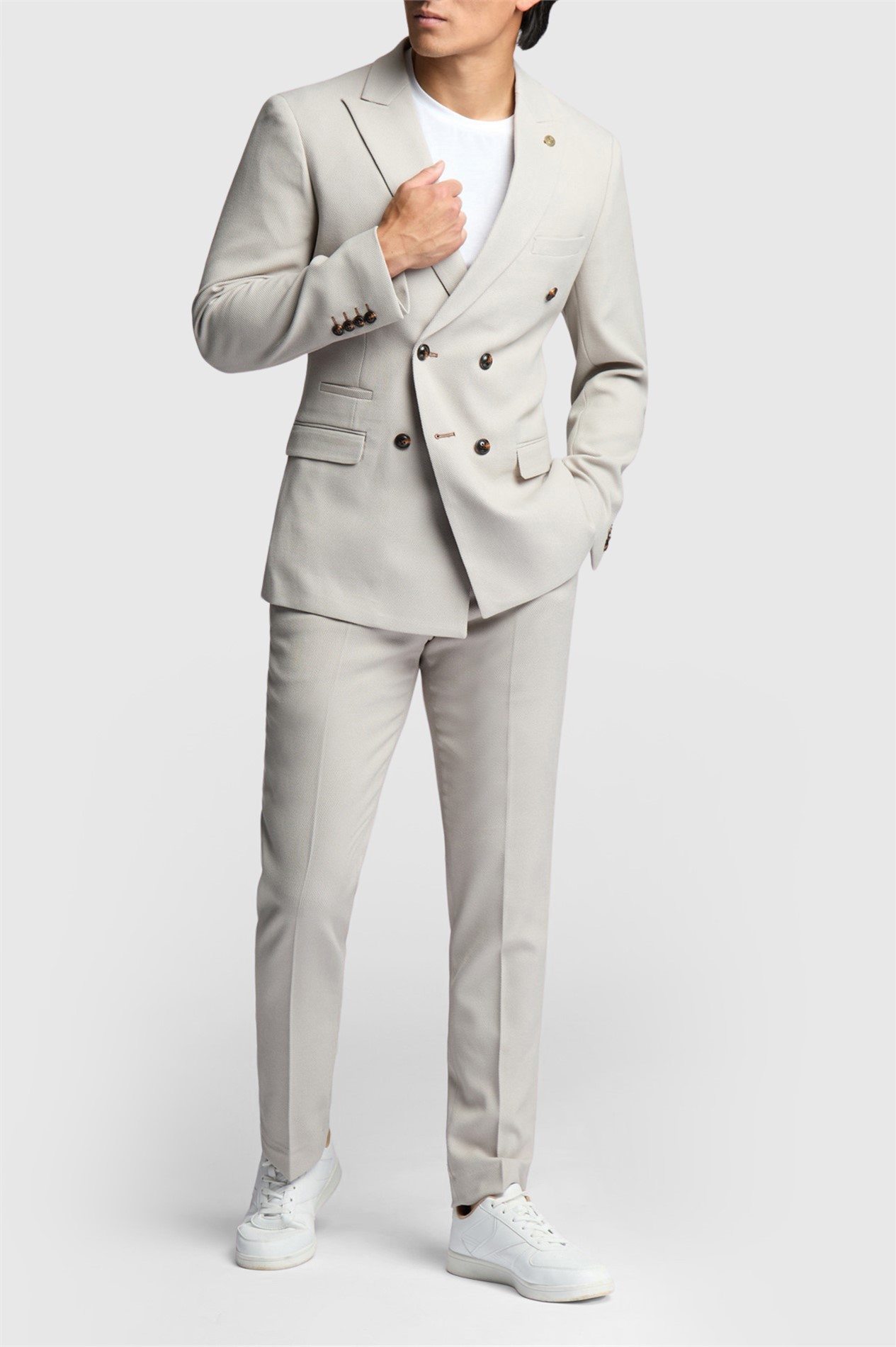 Marc Darcy Slim Fit HM5 Stone Double Breasted Jacket