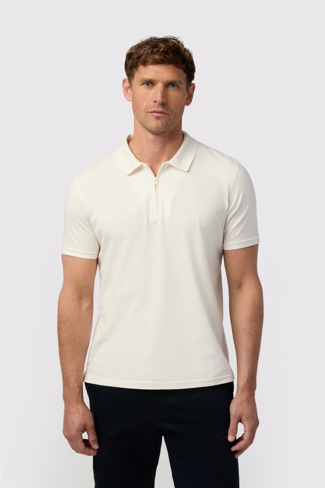 Melka Ecru Quarter Zip Jersey Polo