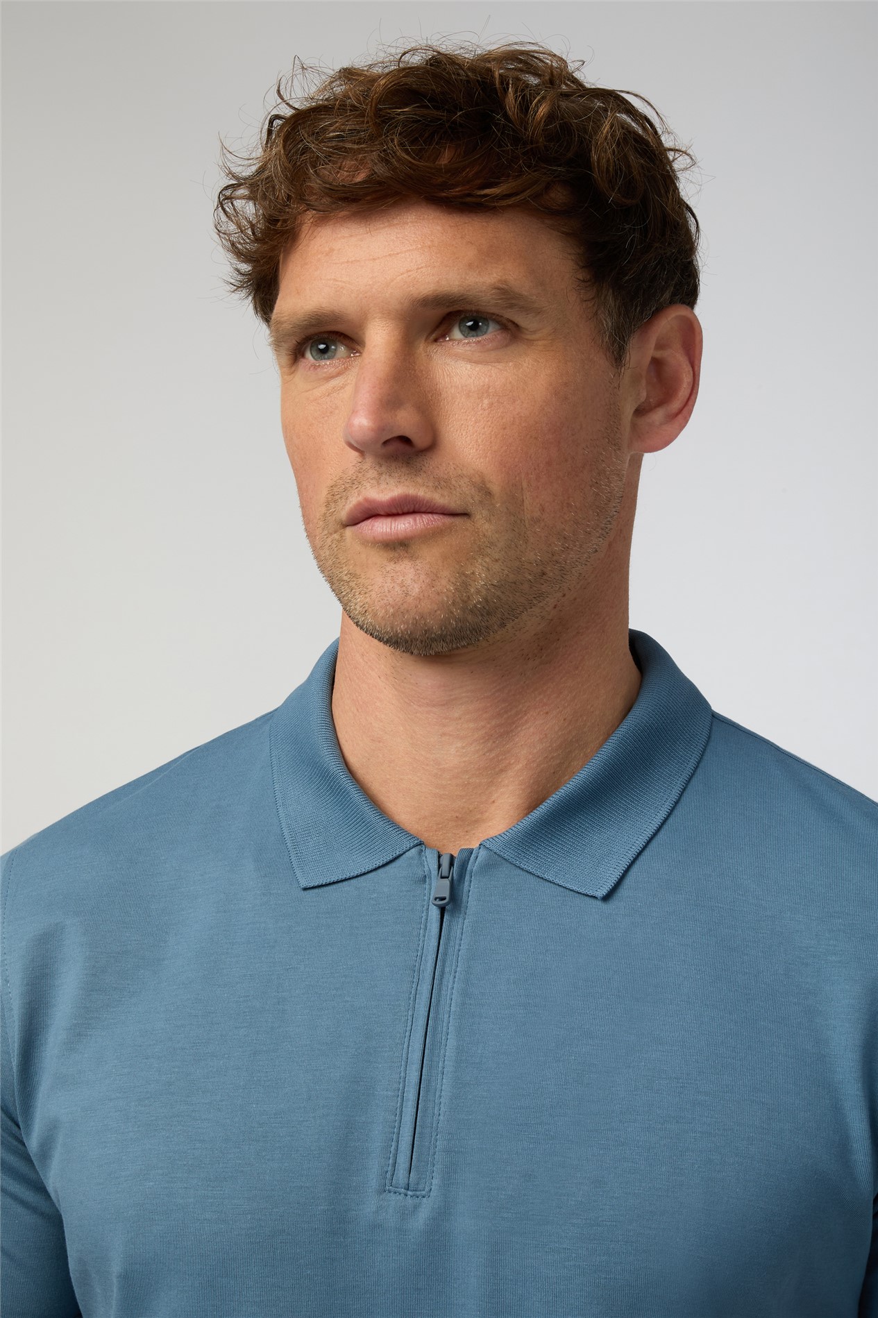  Petrol Quarter Zip Jersey Polo