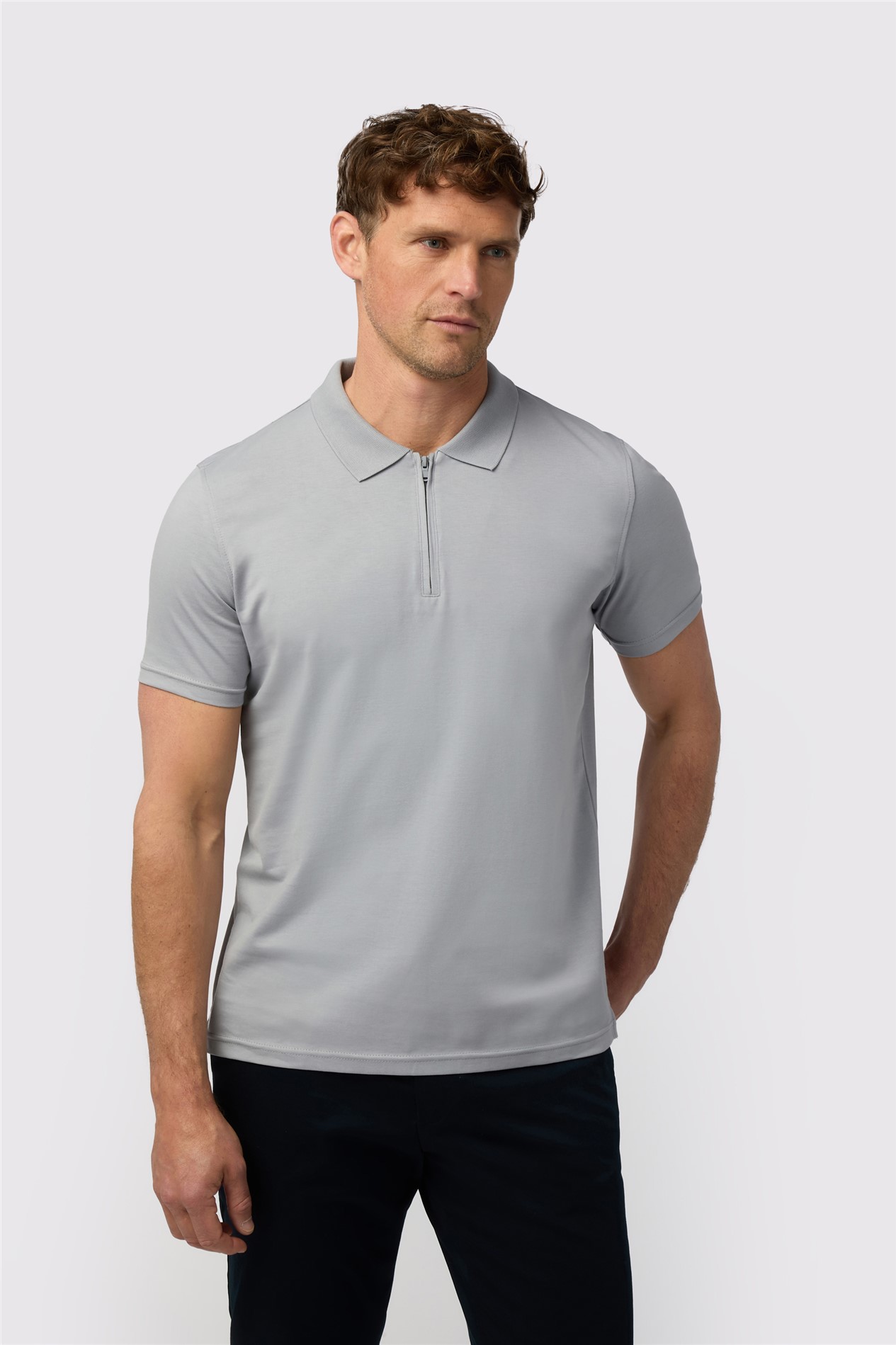 Melka Grey Quarter Zip Jersey Polo