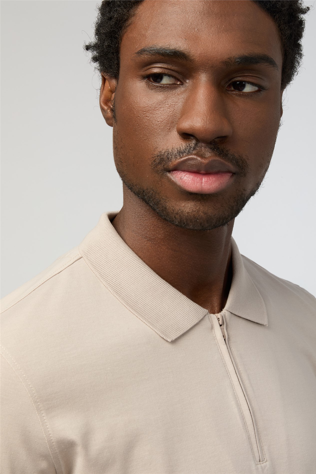  Taupe Quarter Zip Jersey Polo