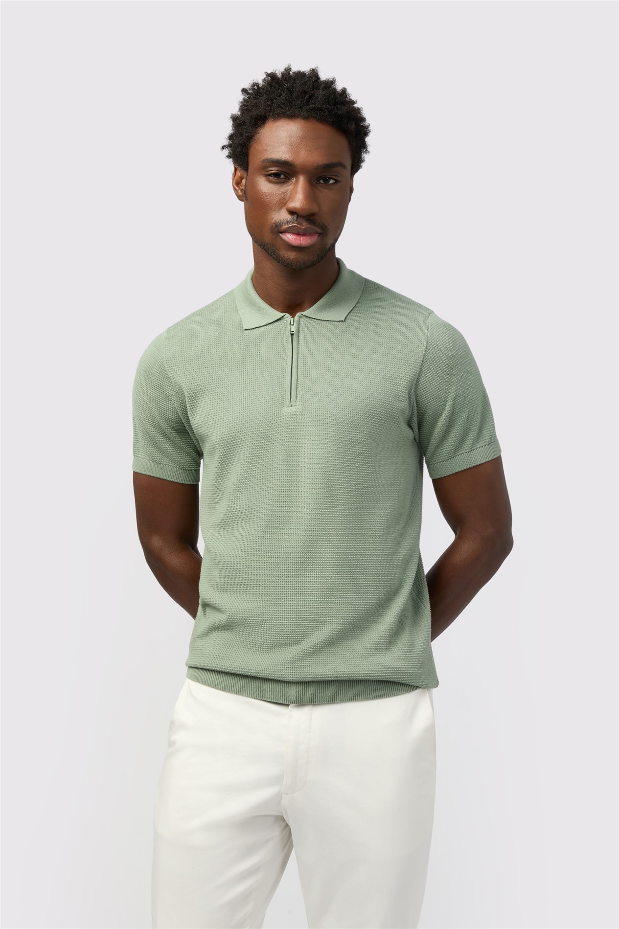 Melka Sage Quarter Zip Knit Polo | Suit Direct