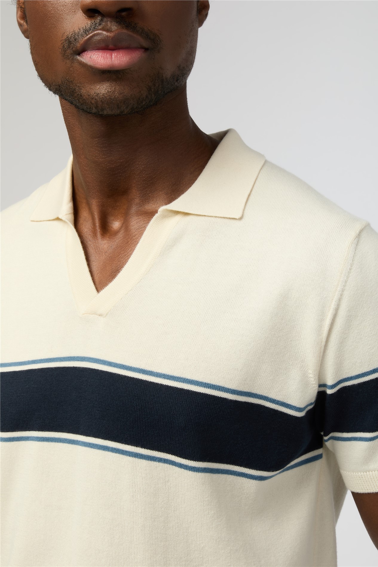  Ecru Revere Stripe Knit Polo