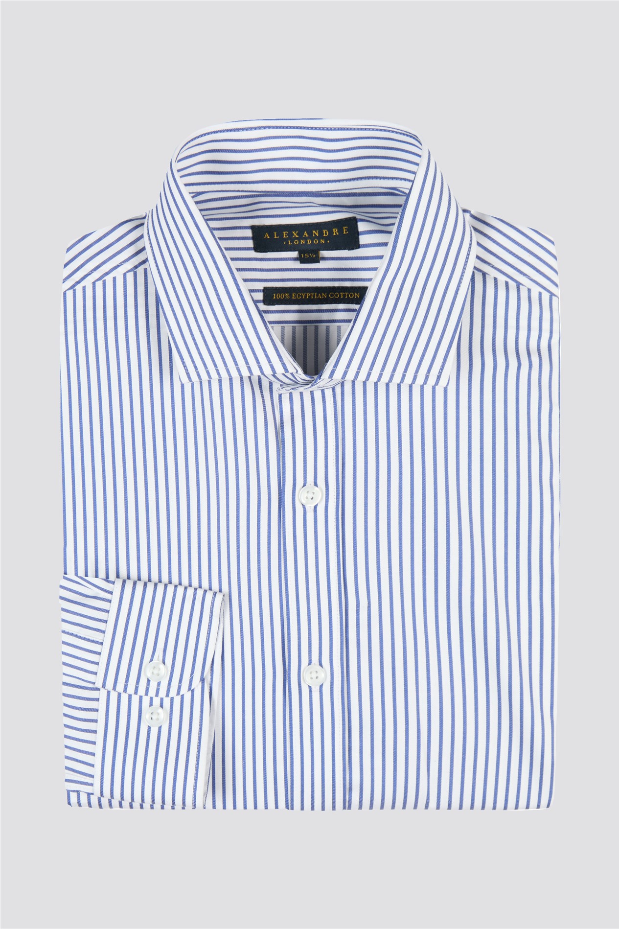  Tailored Fit Blue Striped Adjustable Cuff Cutaway Collar Shirt