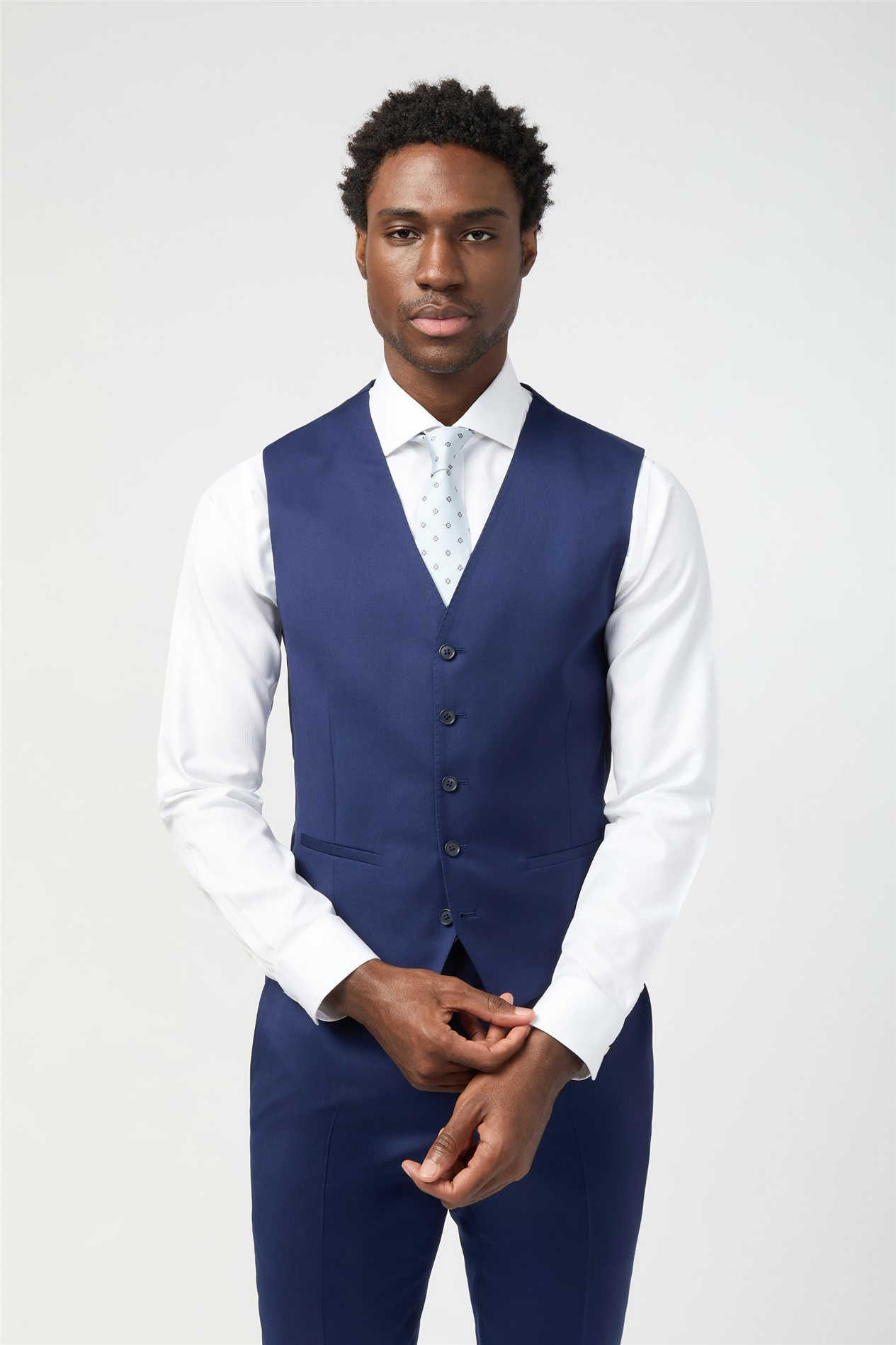 Alexandre Tailored Fit Italian Super 110's Blue Twill Waistcoat
