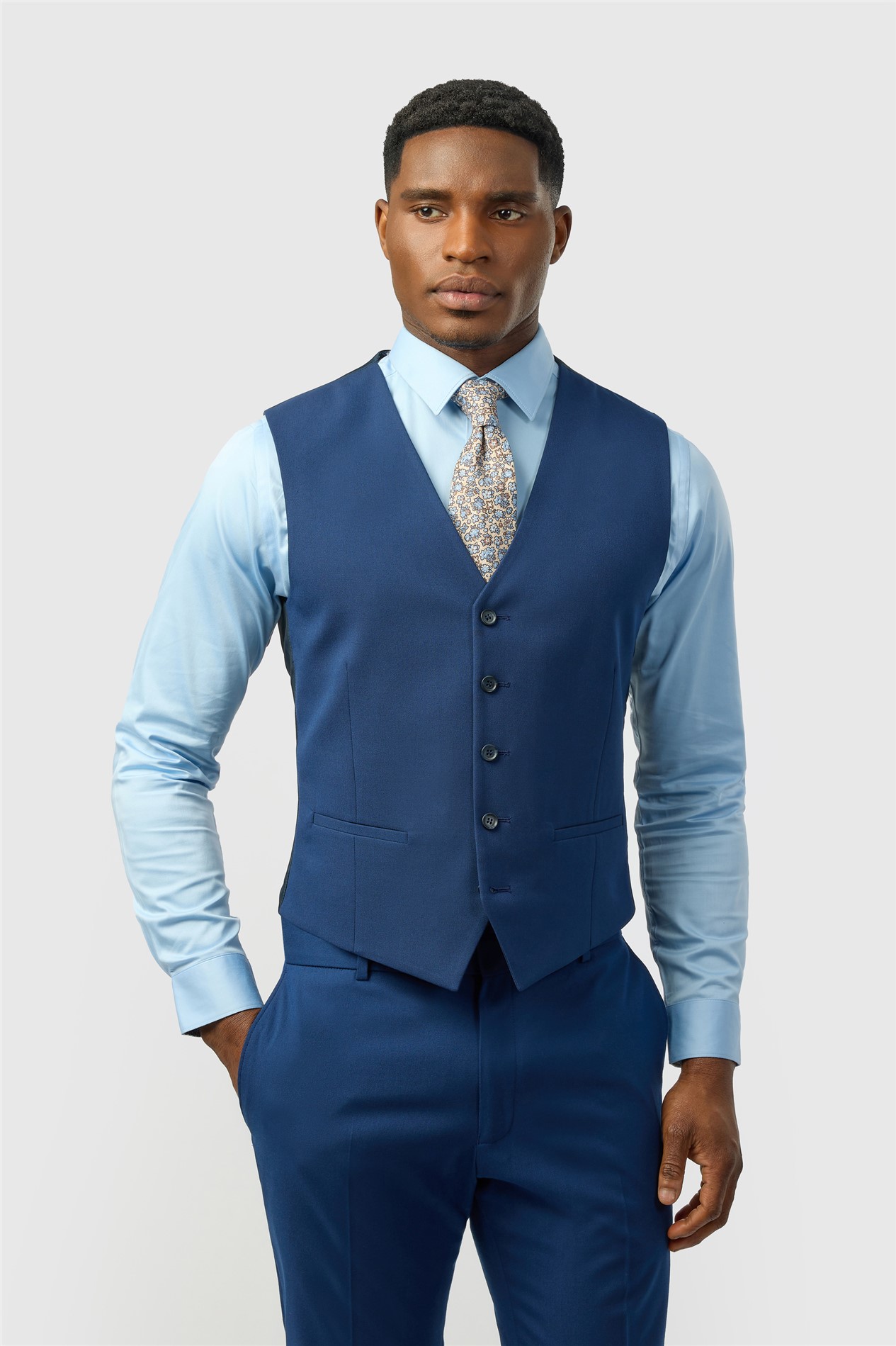 Limehaus Slim Fit Blue Stretch Waistcoat