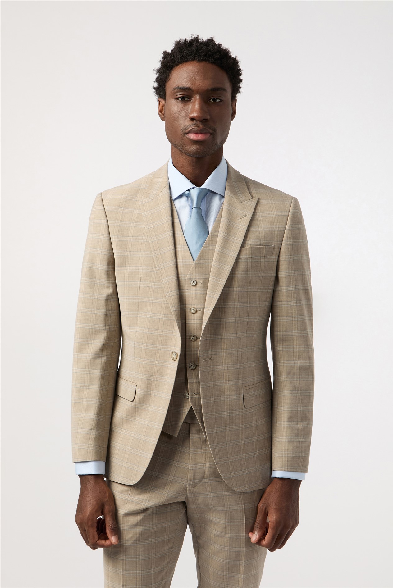 Alexandre Tailored Fit Performance Stone Blue Check Jacket