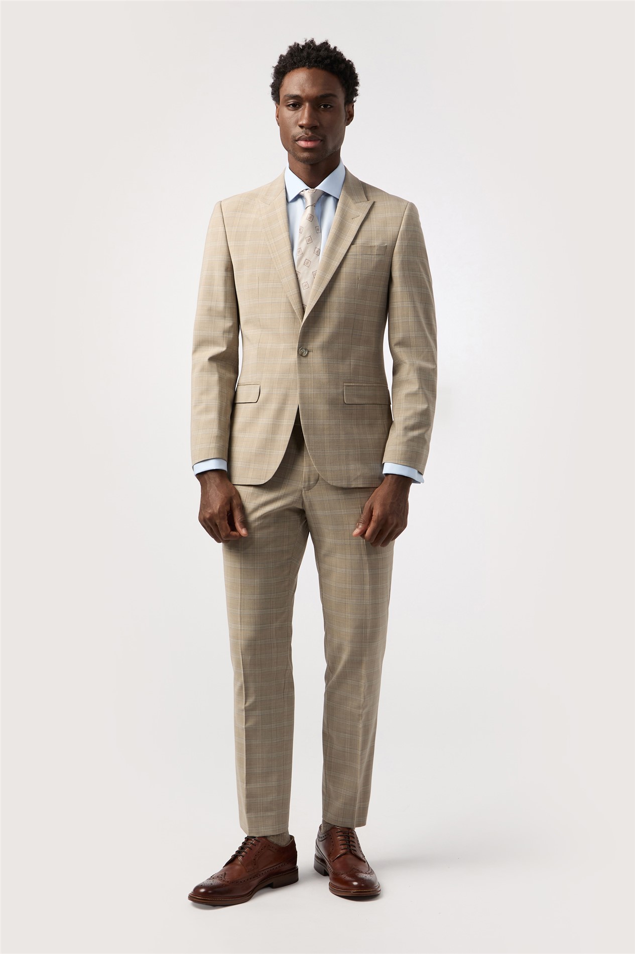 Alexandre Tailored Fit Performance Stone Blue Check Jacket