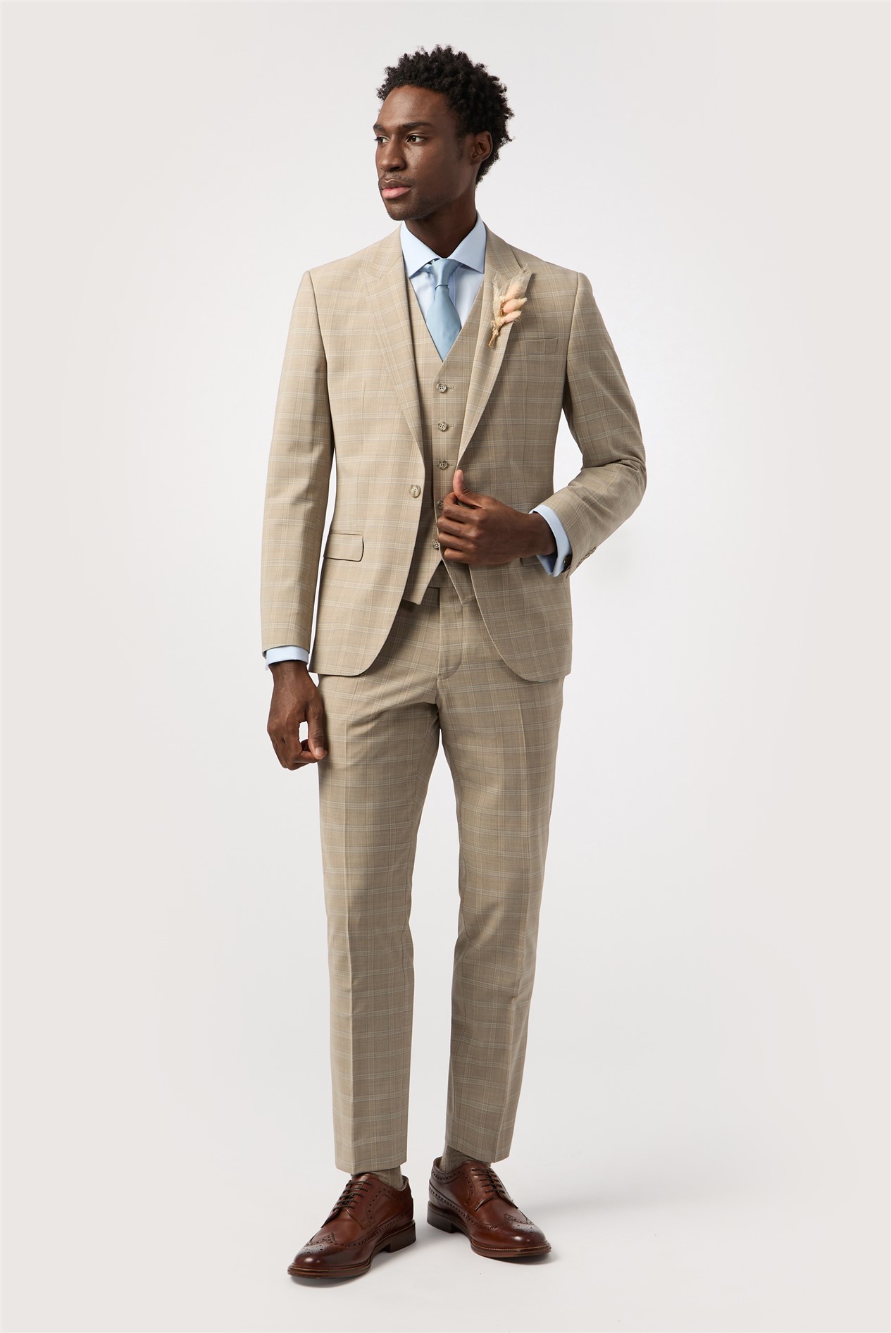Alexandre Tailored Fit Performance Stone Blue Check Jacket