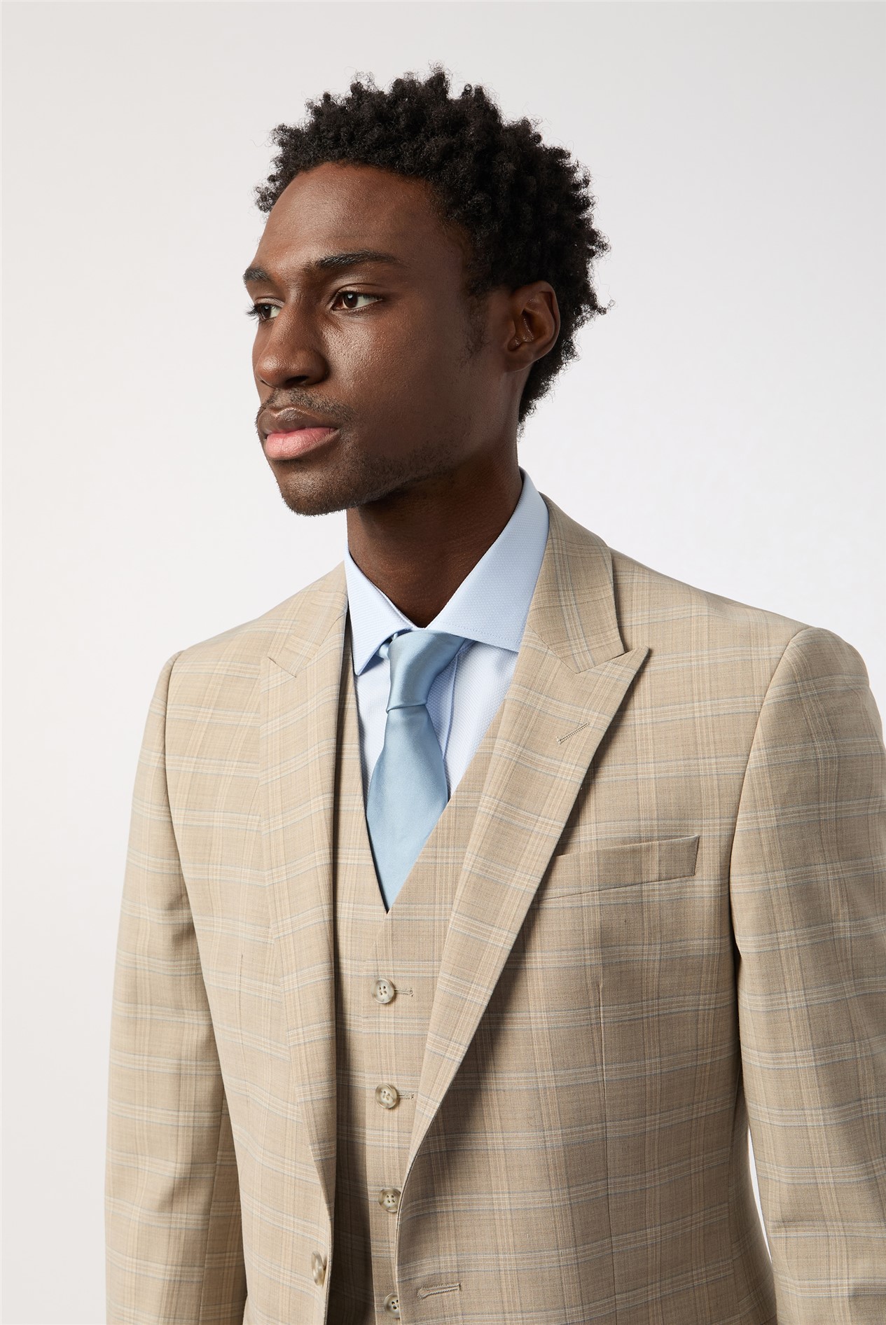 Alexandre Tailored Fit Performance Stone Blue Check Jacket