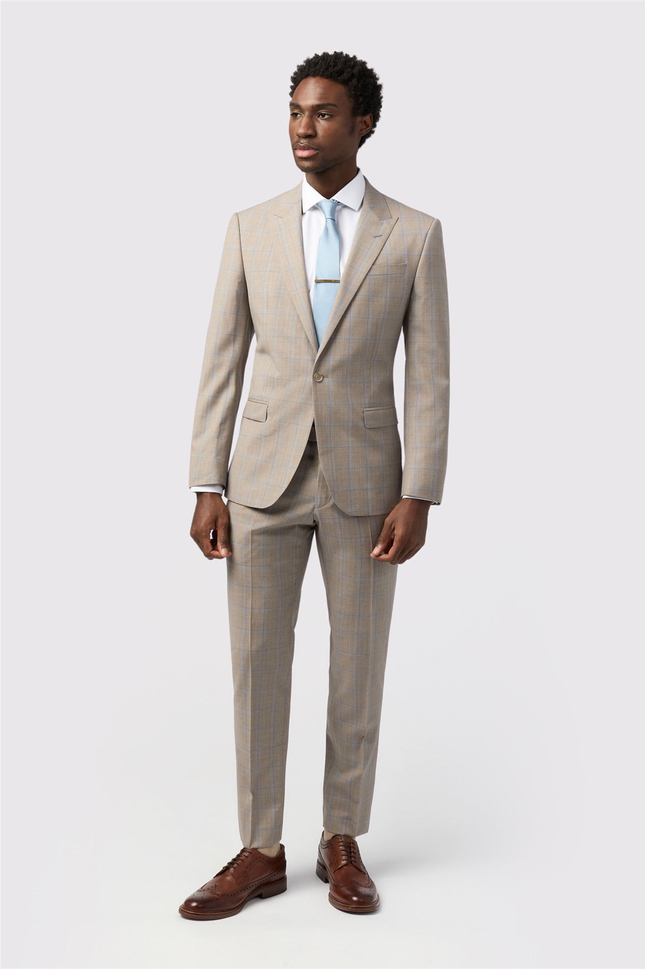 Alexandre Tailored Fit Italian Oatmeal Blue Check Jacket