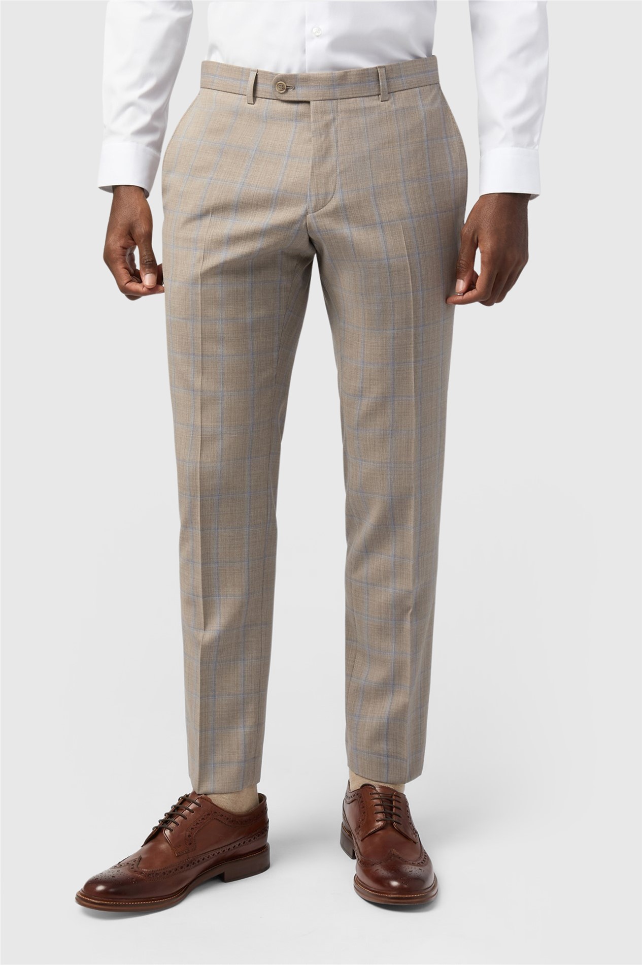 Alexandre Tailored Fit Italian Oatmeal Blue Check Trousers