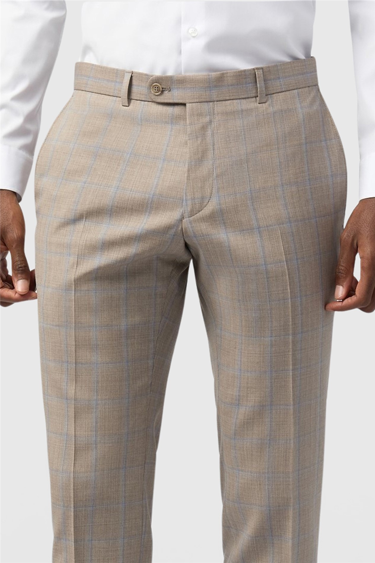 Alexandre Tailored Fit Italian Oatmeal Blue Check Trousers