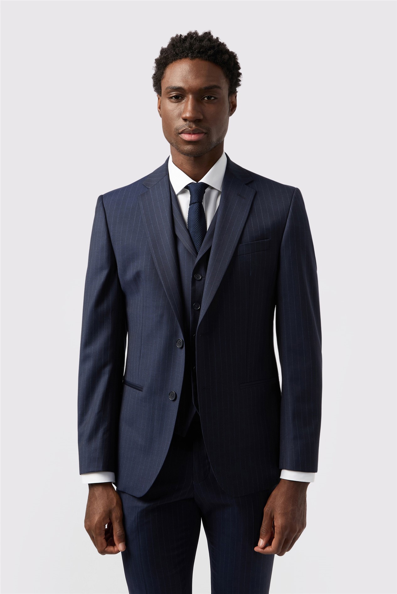 Alexandre Tailored Fit Performance Navy Stripe Jacket
