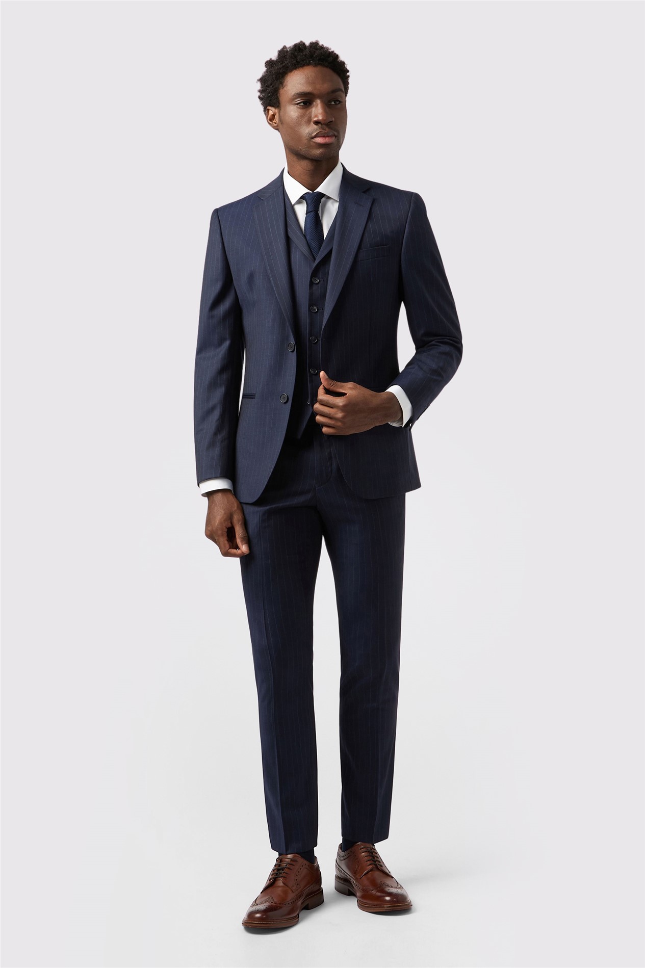 Alexandre Tailored Fit Performance Navy Stripe Jacket