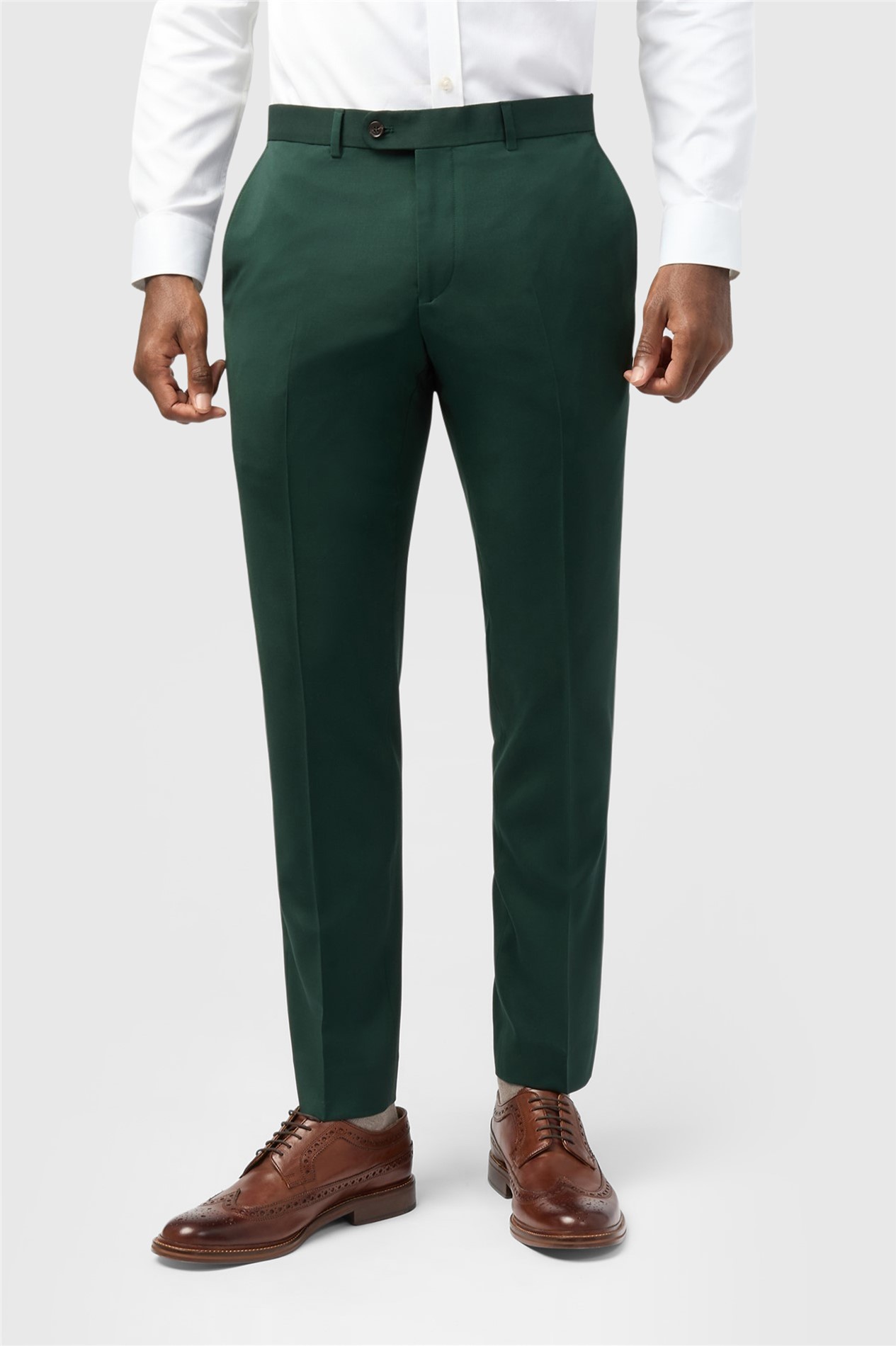 Alexandre Tailored Fit Italian Super 100'S Bottle Green Twill Trousers
