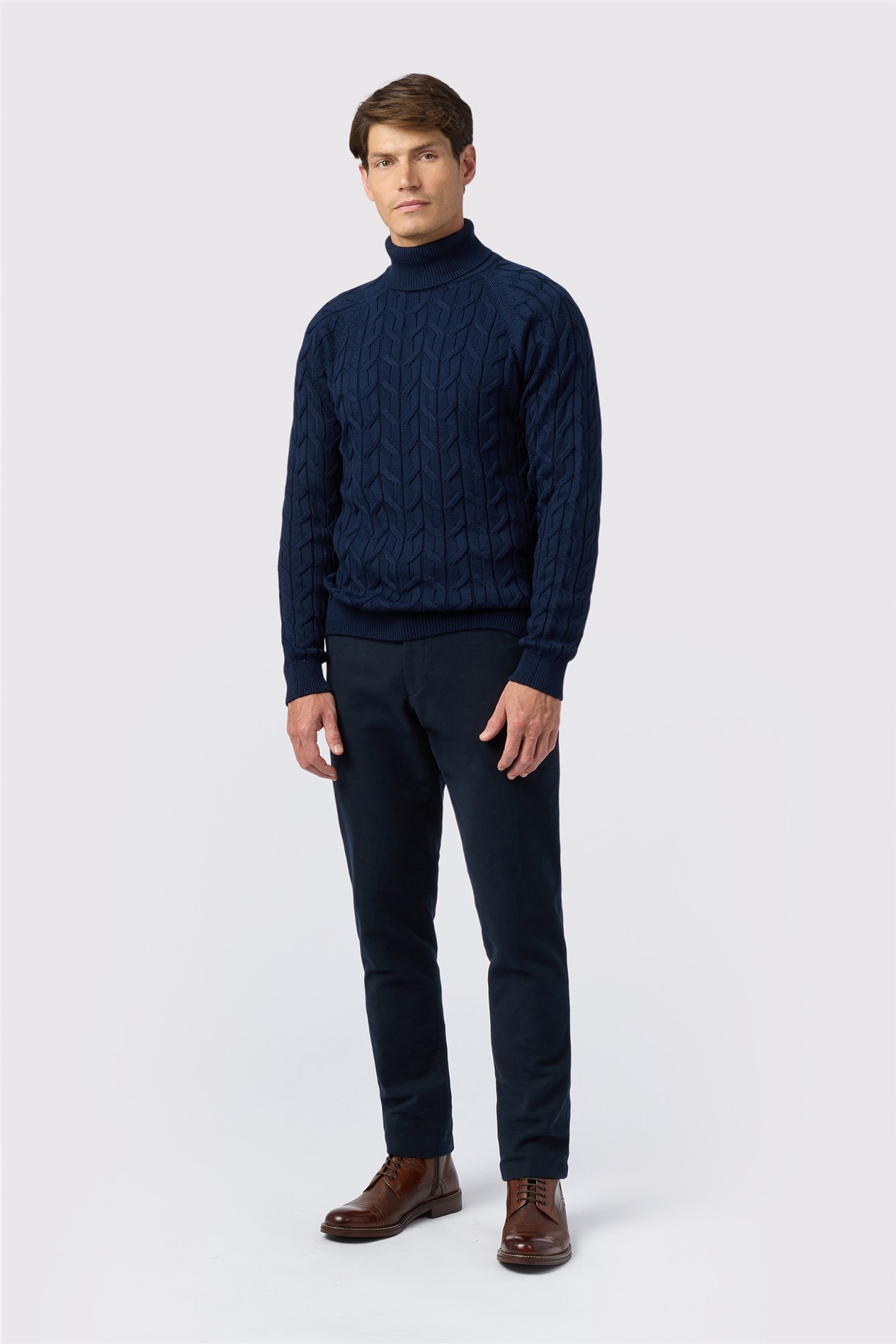 Melka Navy Cable Knit Roll Neck Jumper