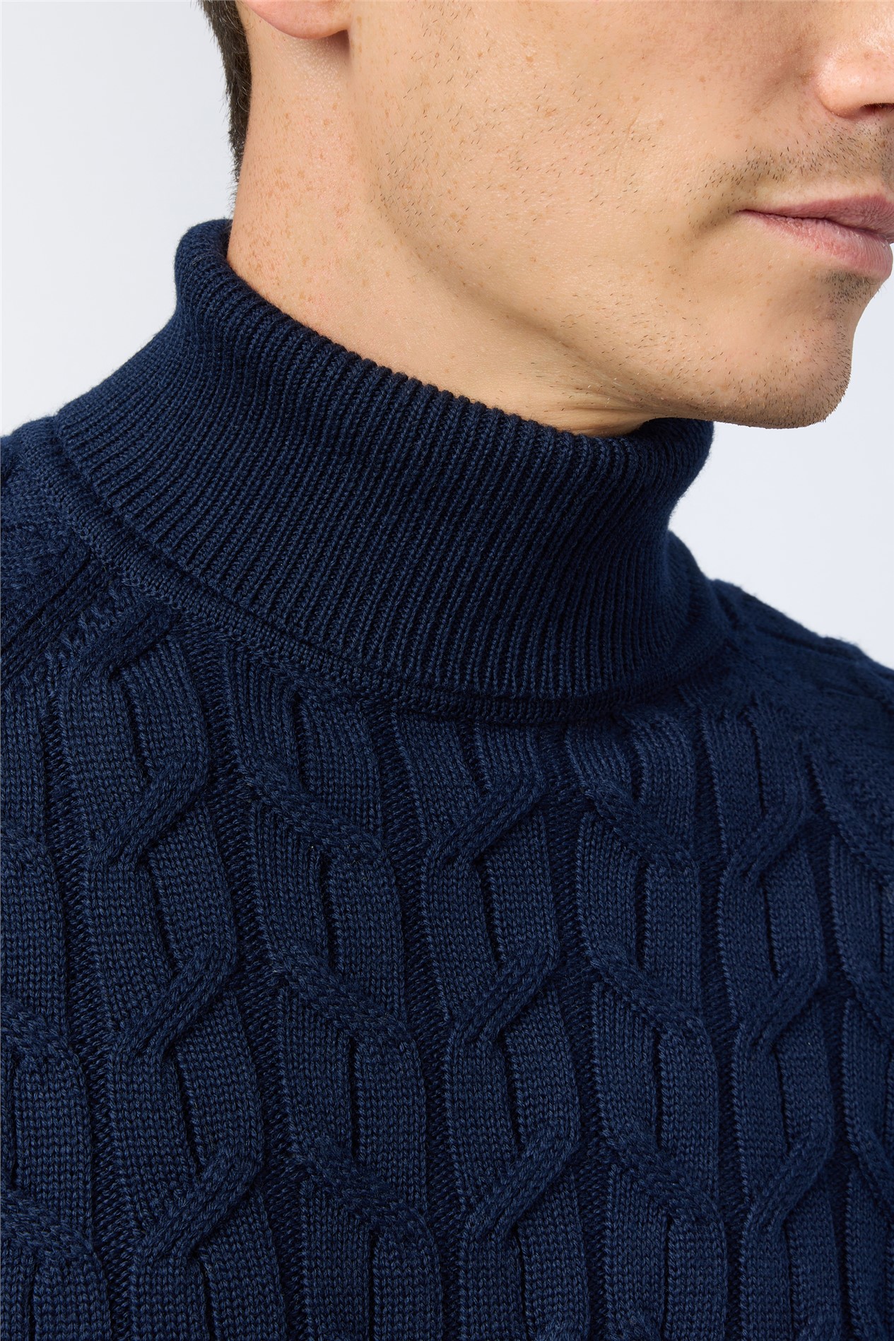 Melka Navy Cable Knit Roll Neck Jumper