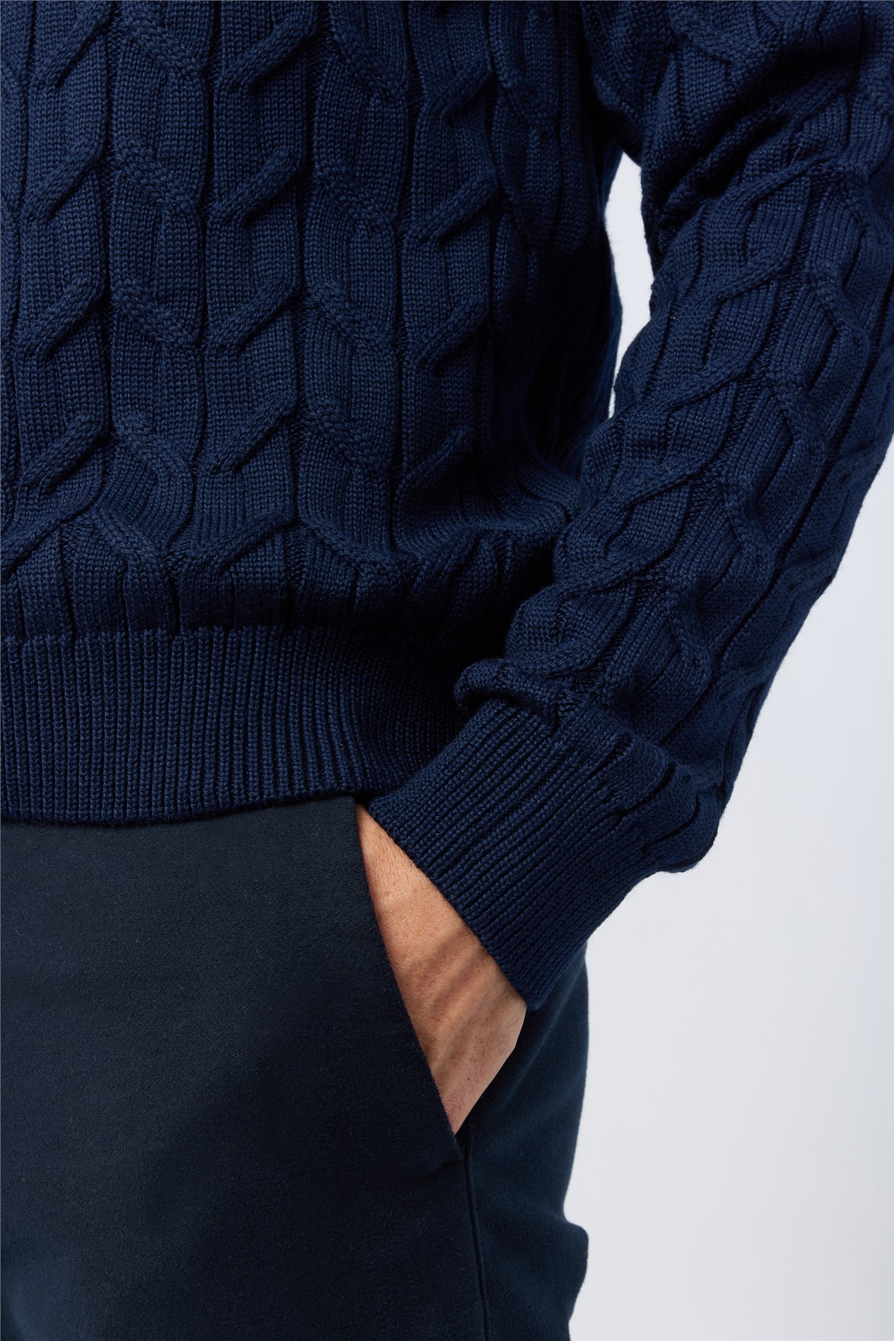 Melka Navy Cable Knit Roll Neck Jumper