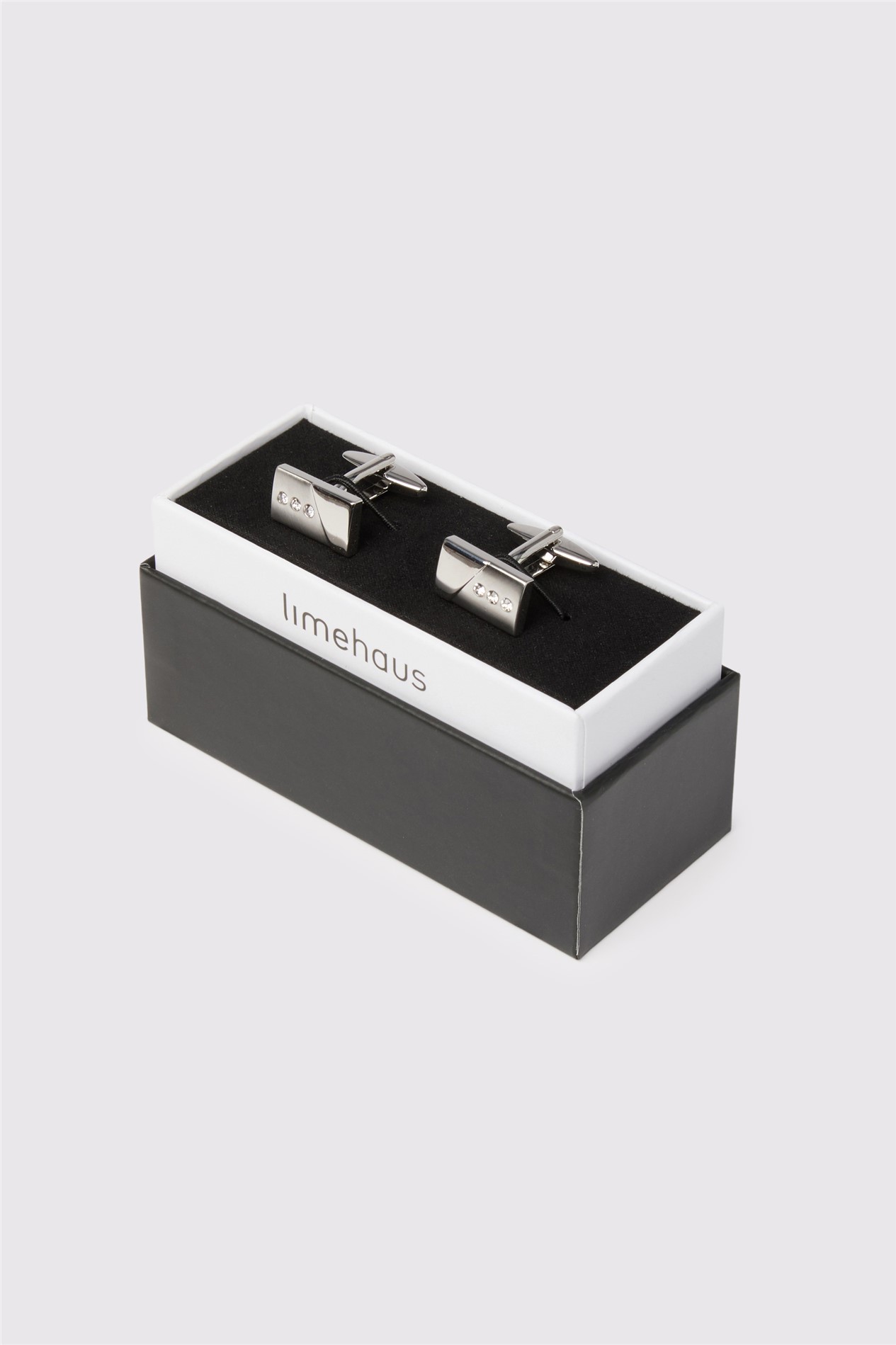  Silver Crystal Rectangle Cufflinks