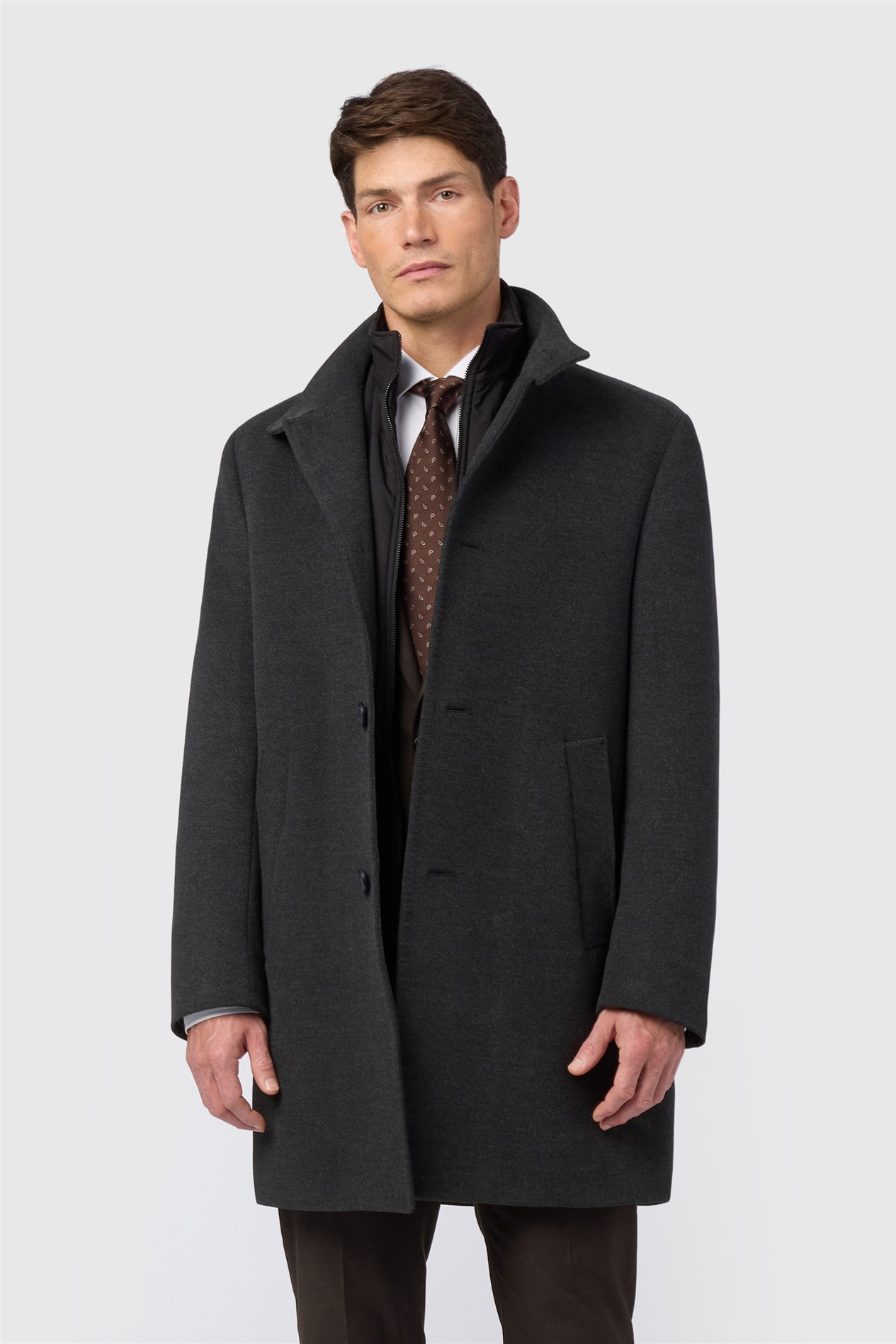 Melka Slim Fit Charcoal Funnel Neck Coat
