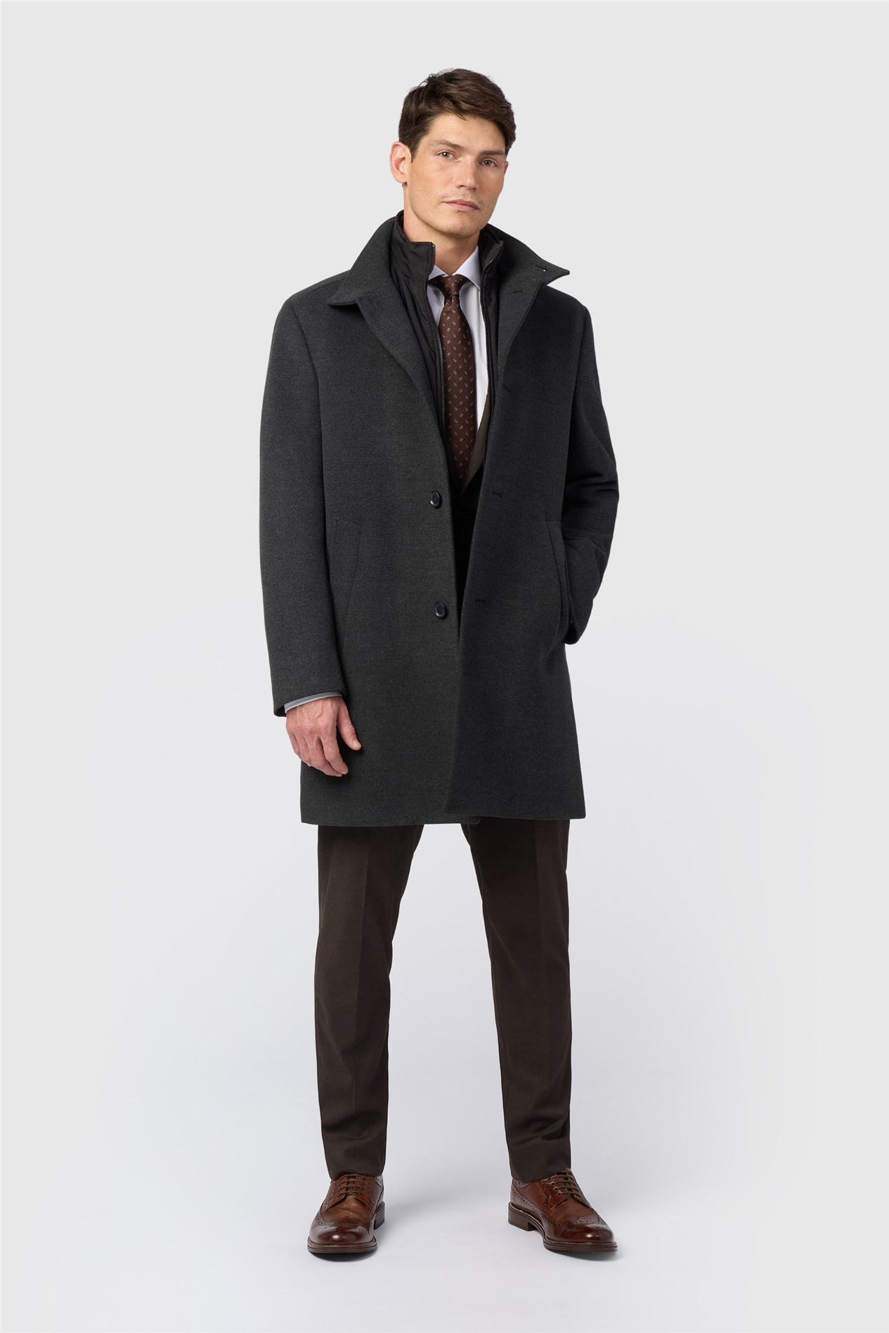 Melka Slim Fit Charcoal Funnel Neck Coat
