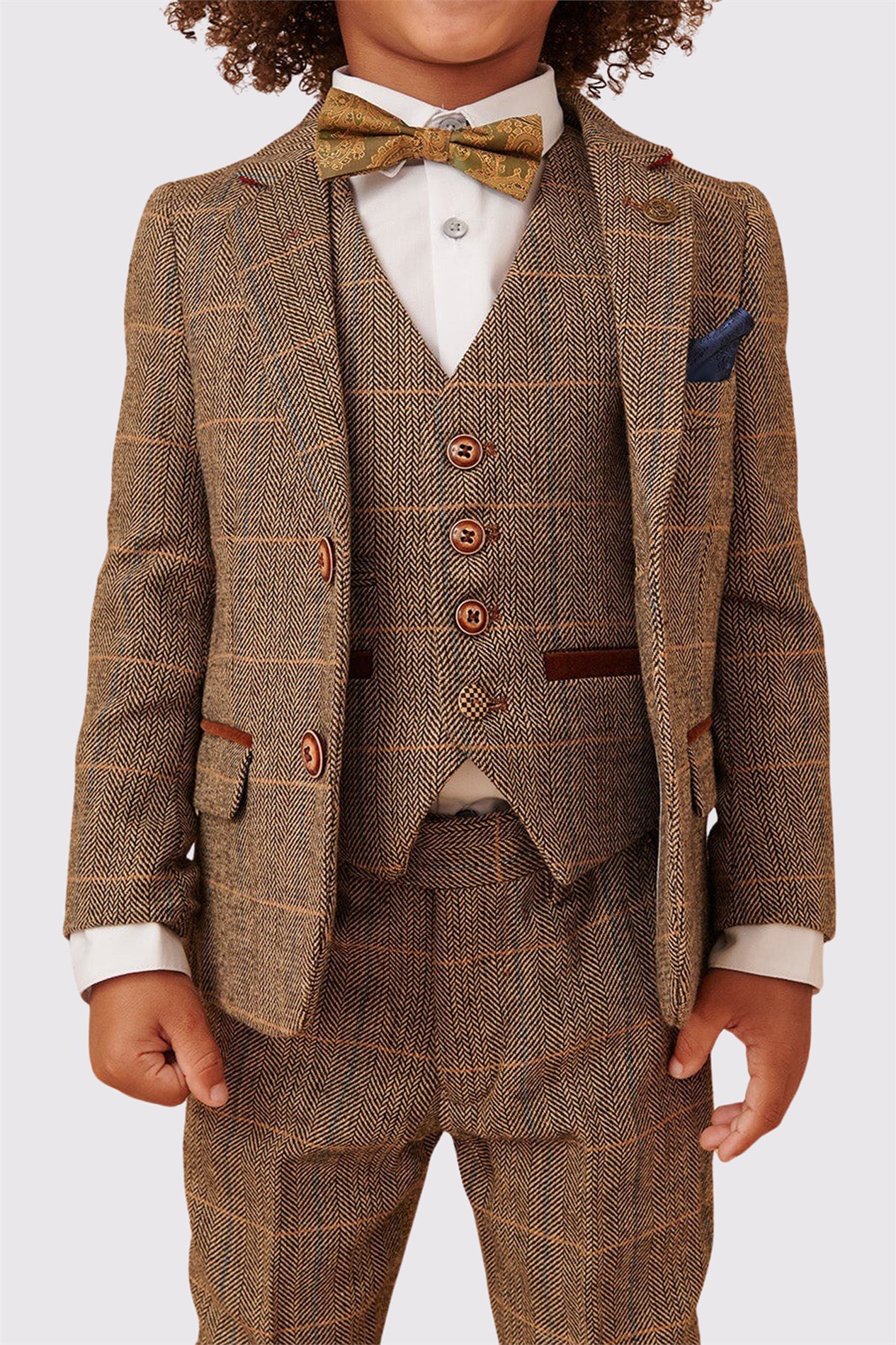 Marc Darcy Ted Children's Tan Check Three Piece Suit