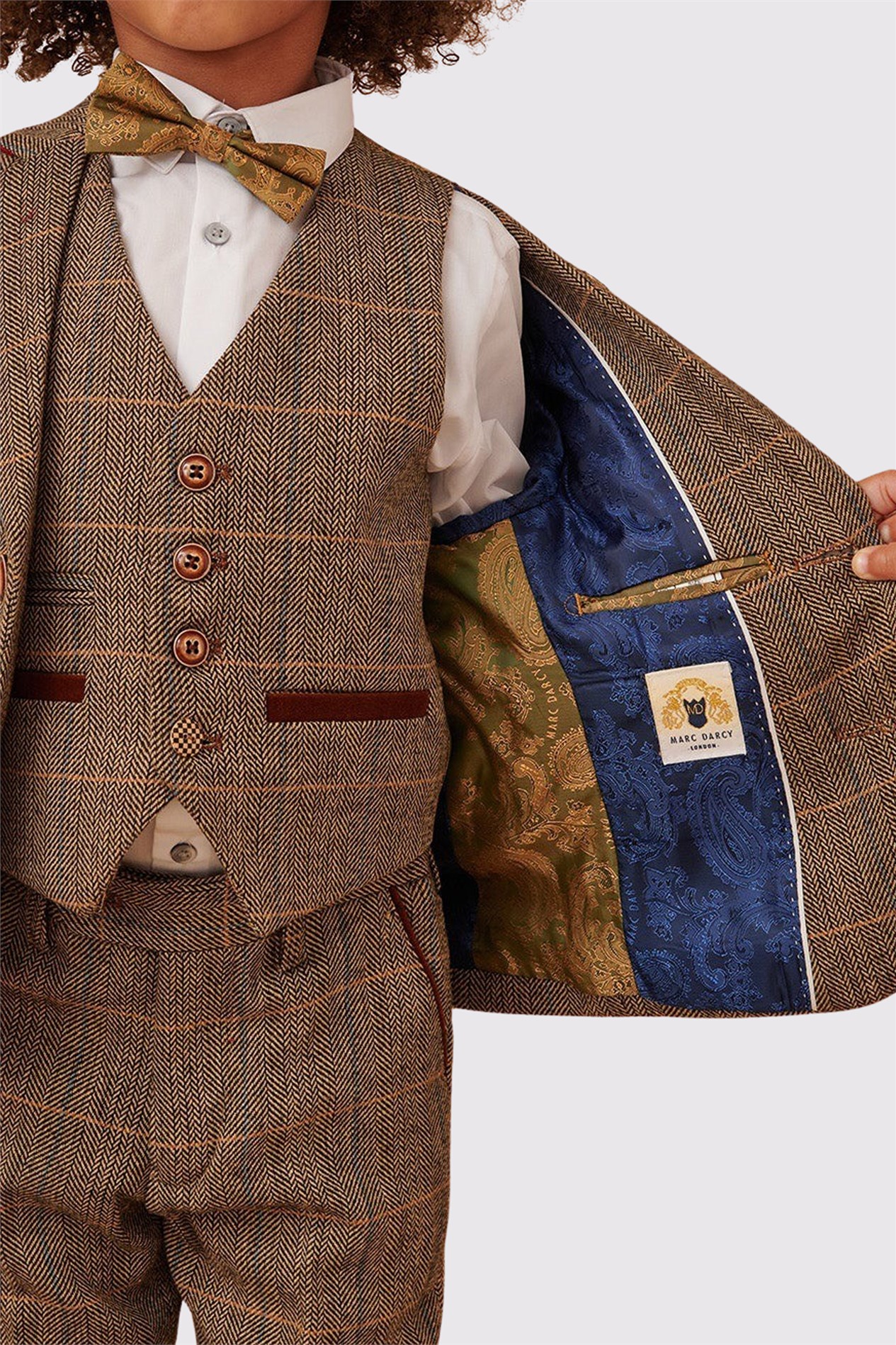 Marc Darcy Ted Children's Tan Check Three Piece Suit