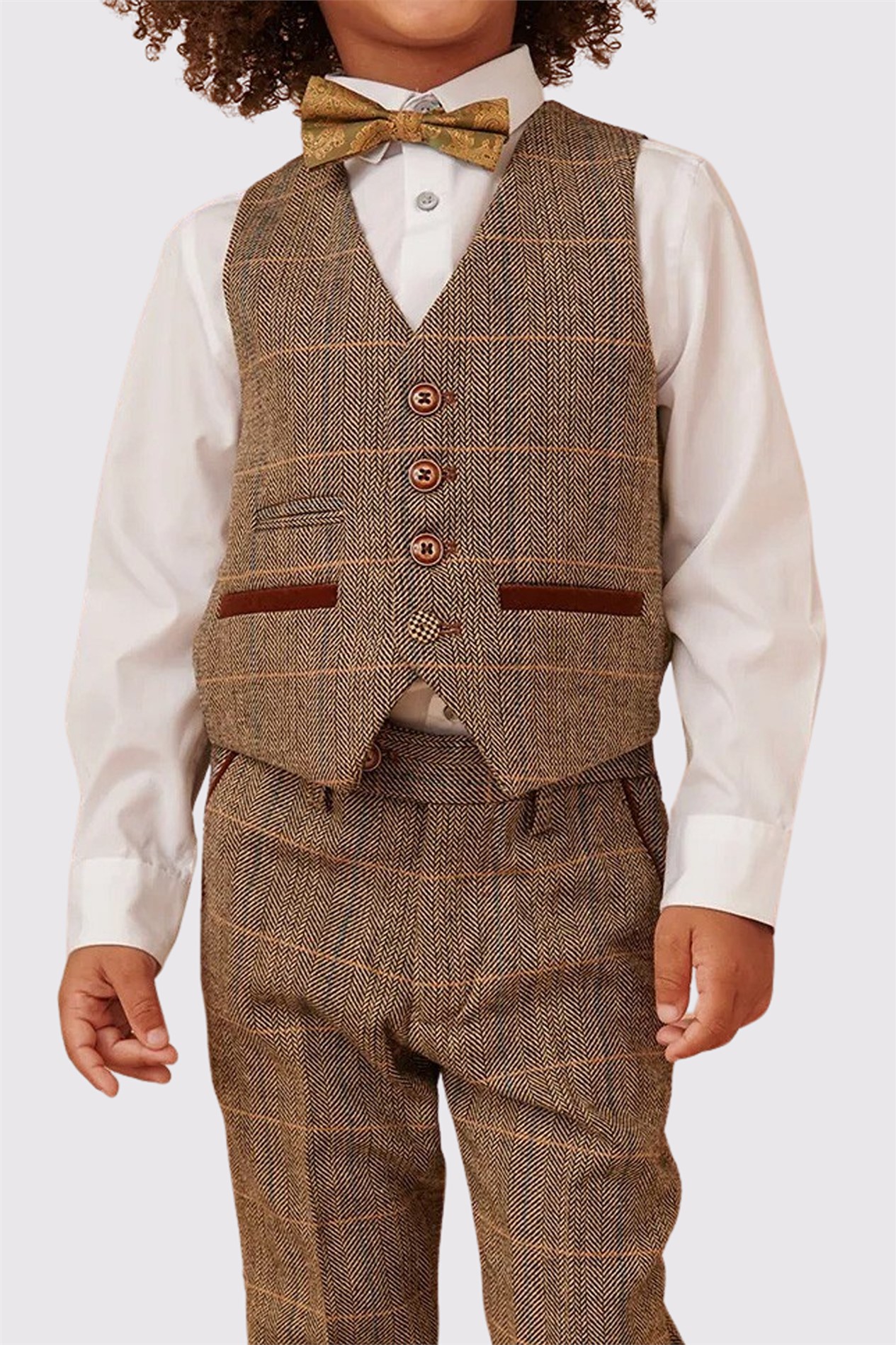 Marc Darcy Ted Children's Tan Check Three Piece Suit
