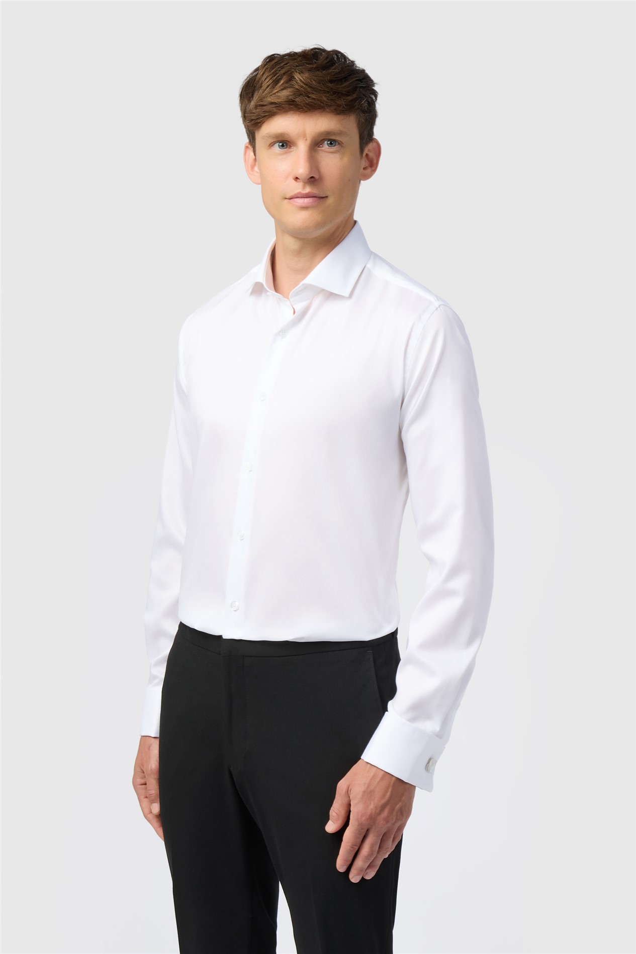 Alexandre Slim Fit White Non-Iron Stretch Twill Shirt
