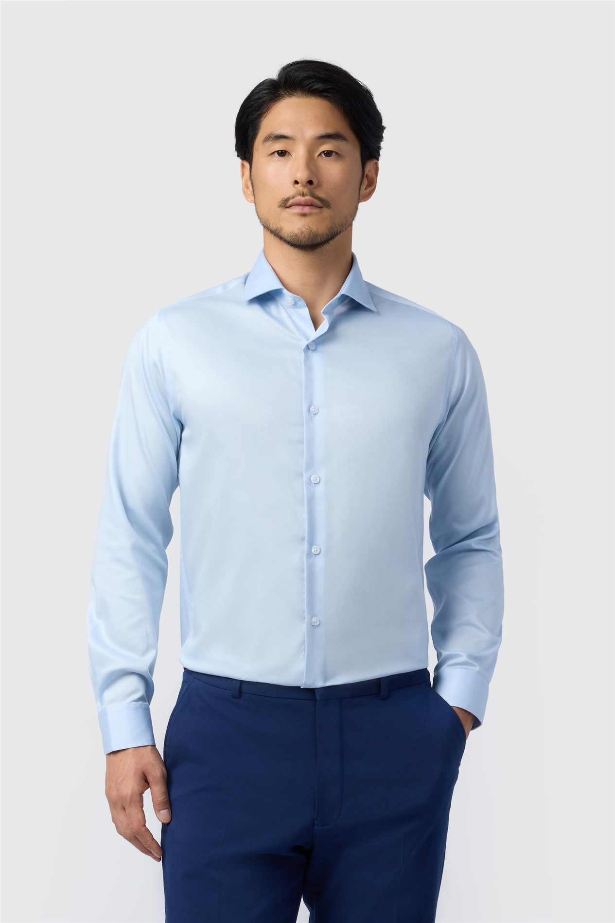 Alexandre Regular Fit Blue Non Iron Stretch Fine Twill Single Cuff Shirt
