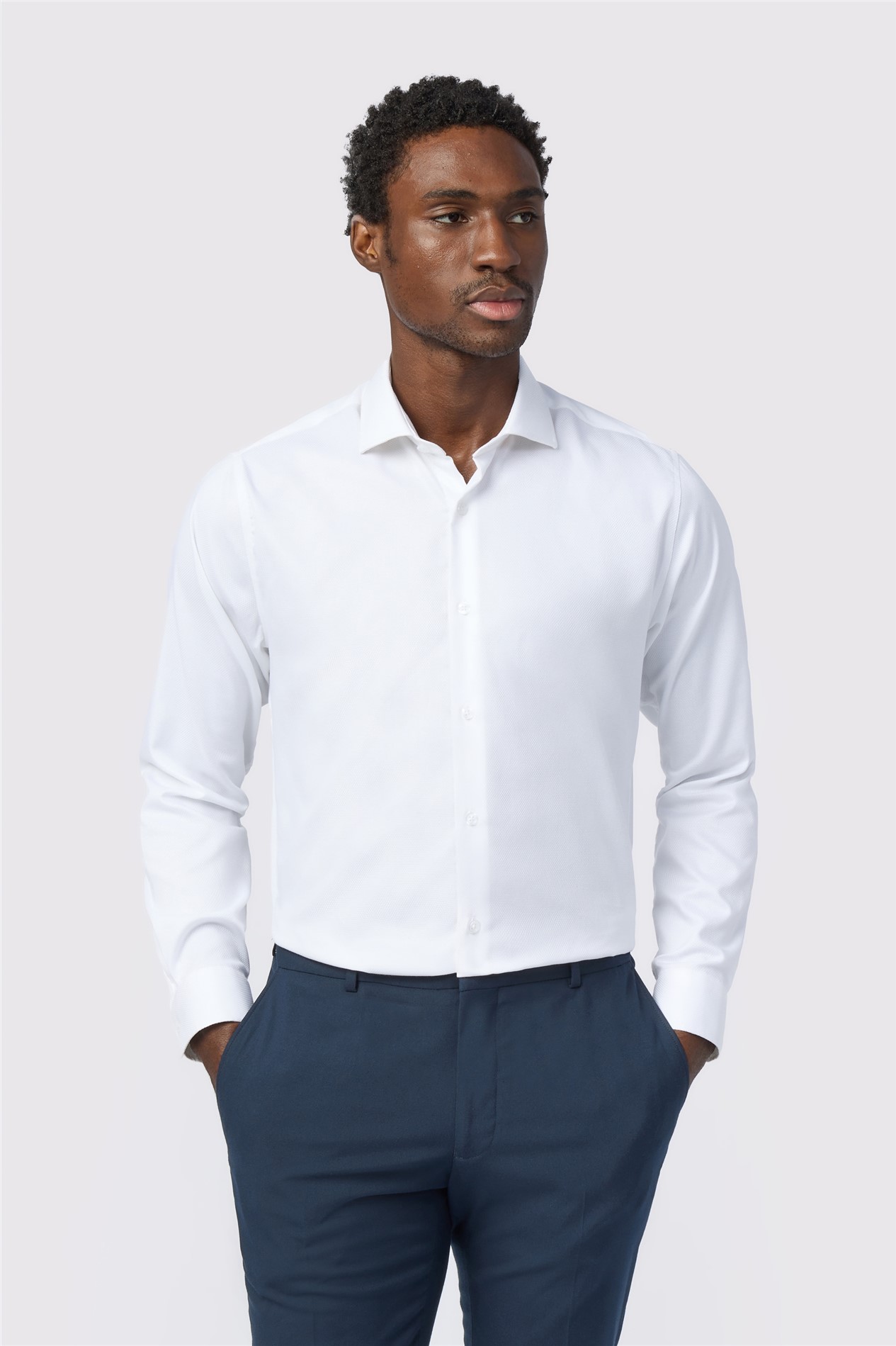 Alexandre Tailored Fit White Non-Iron Textured Shirt