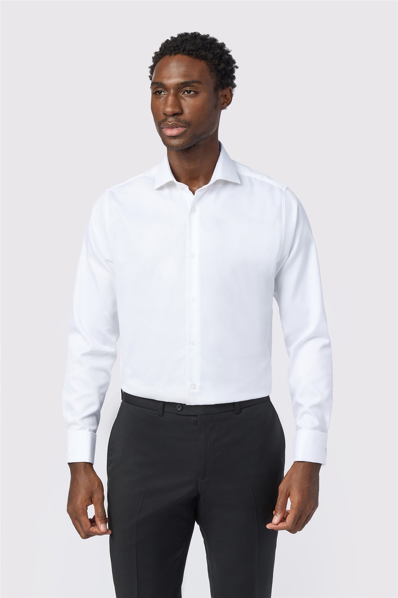 Alexandre Tailored Fit White Non-Iron Textured Double Cuff Shirt