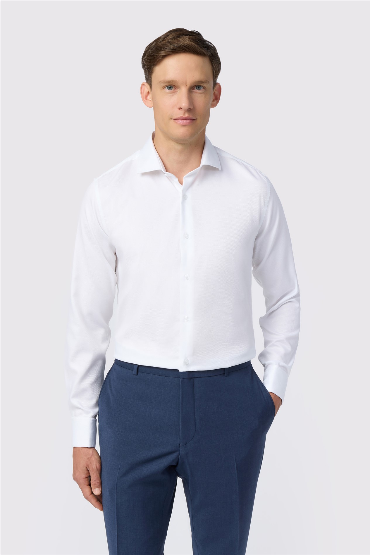 Alexandre Slim Fit White Non Iron Textured Weave Double Cuff Shirt
