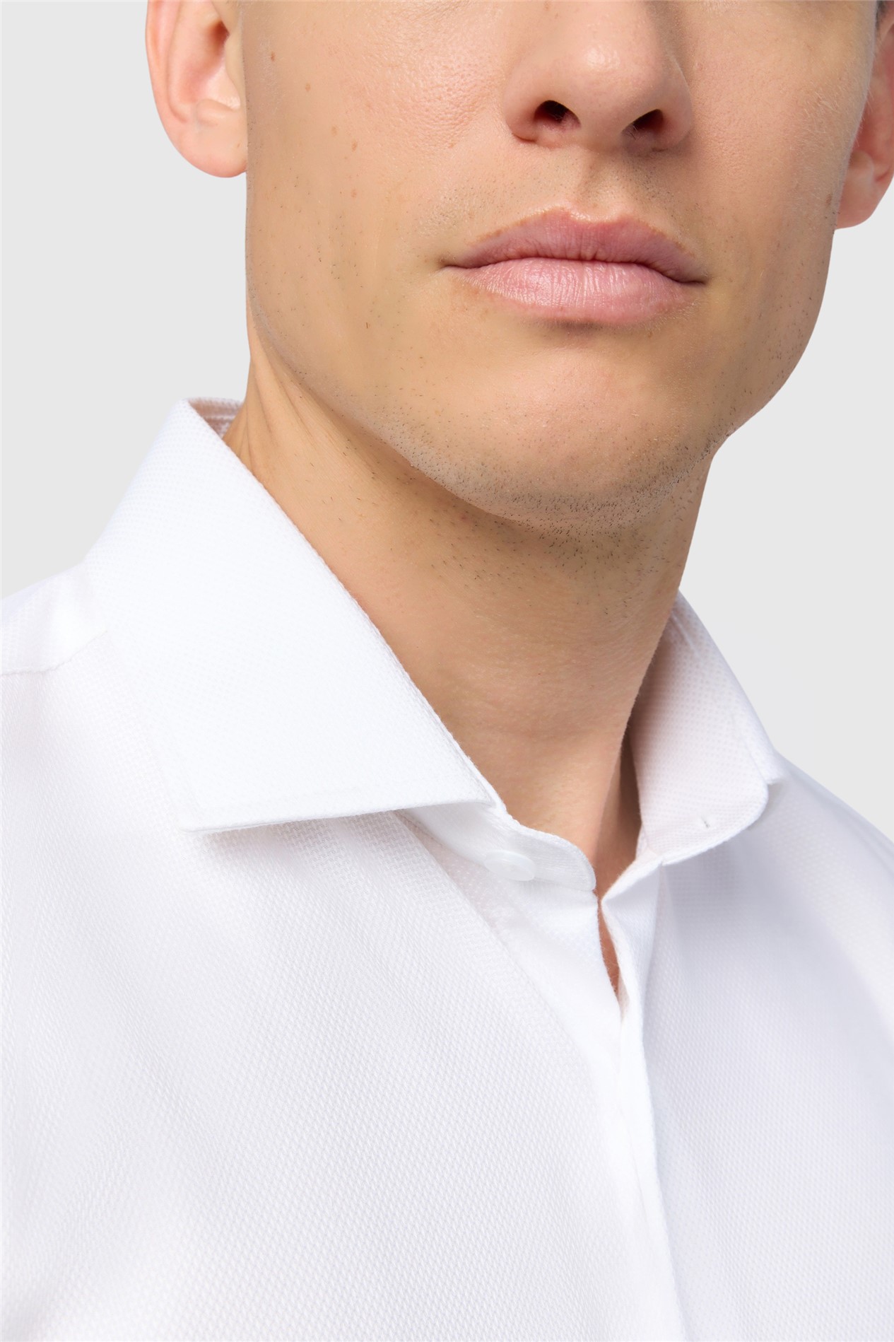 Alexandre Slim Fit White Non Iron Textured Weave Double Cuff Shirt
