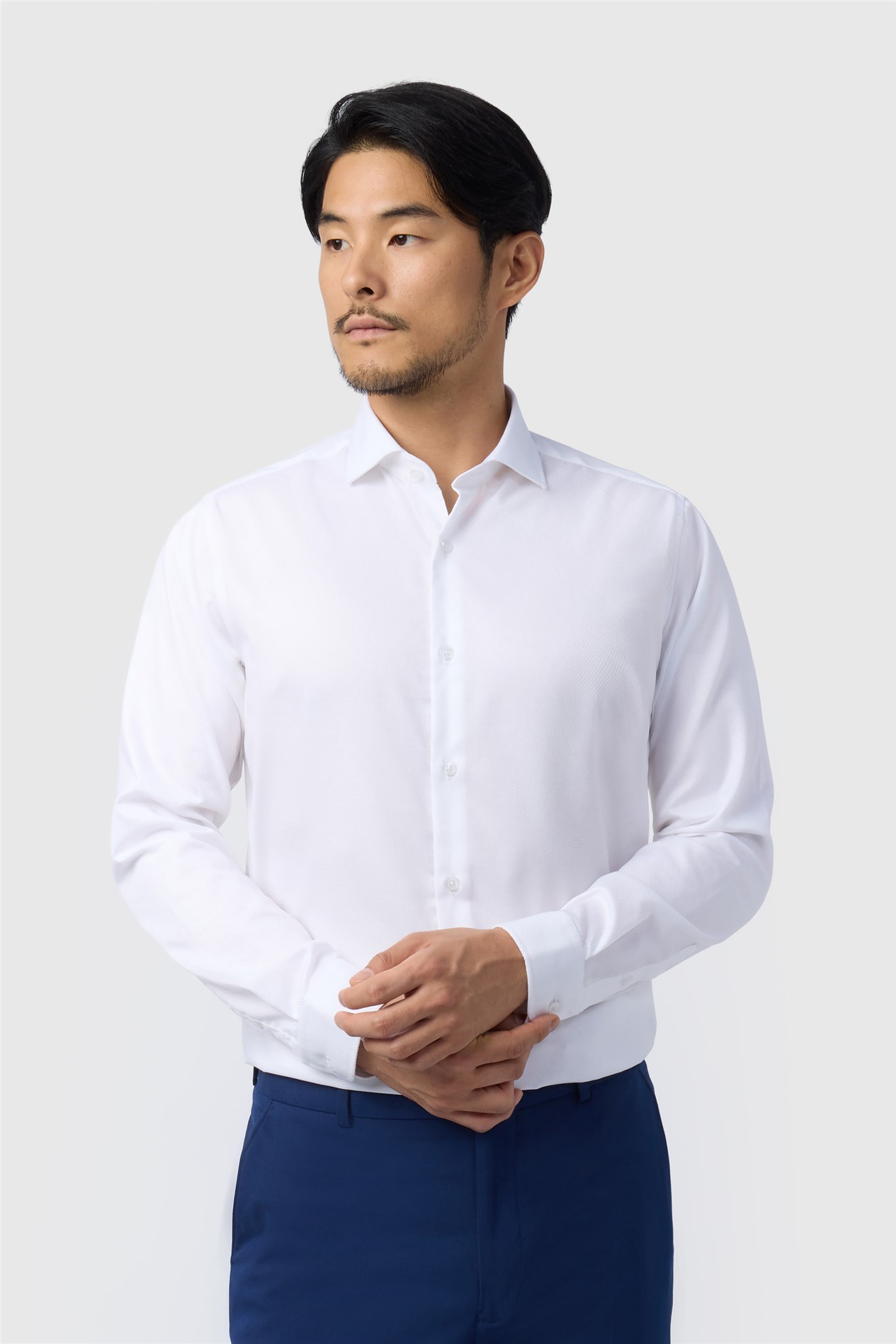 Alexandre Regular Fit White Non Iron Textured Weave Single Cuff Shirt
