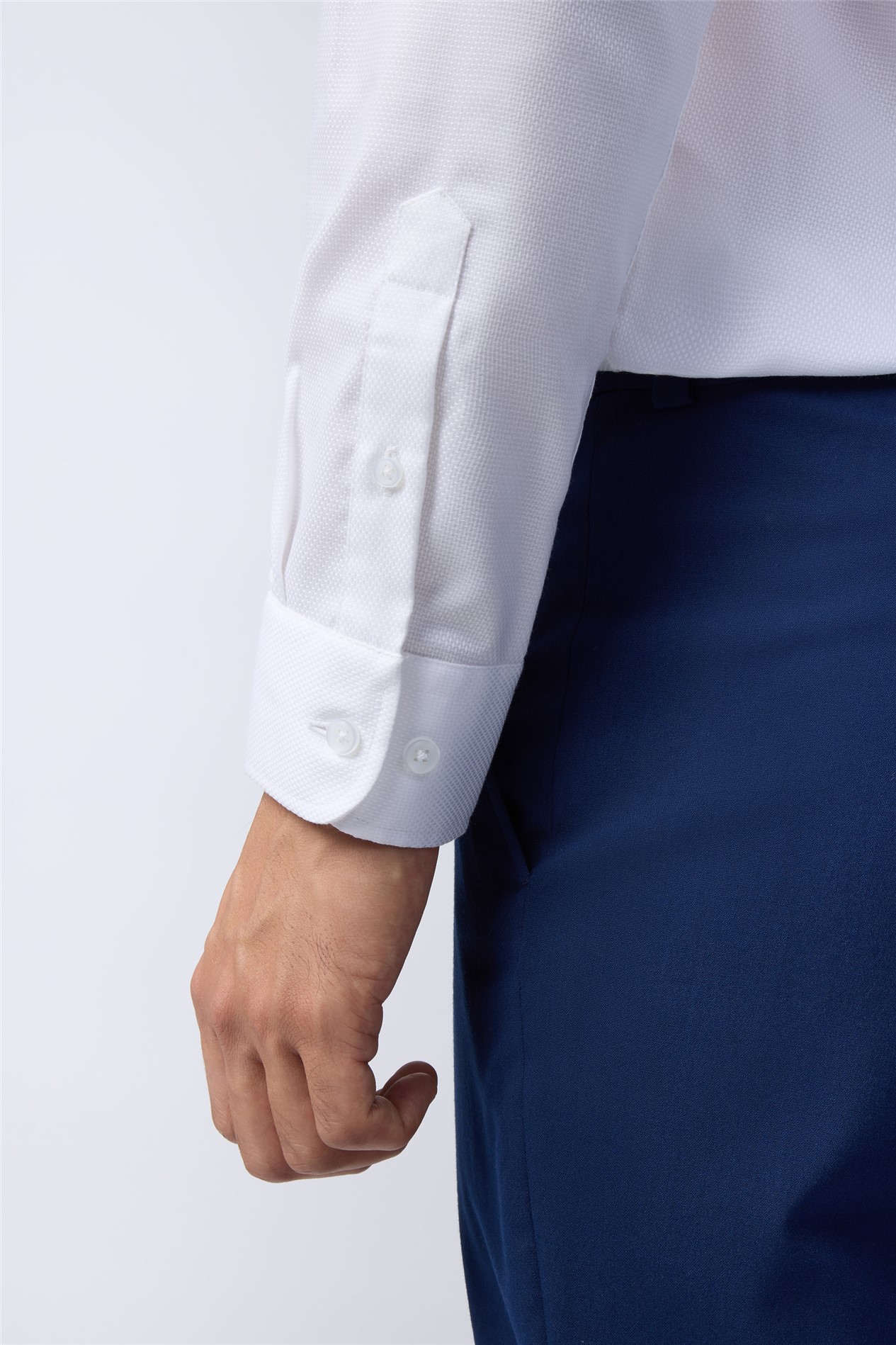 Alexandre Regular Fit White Non Iron Textured Weave Single Cuff Shirt
