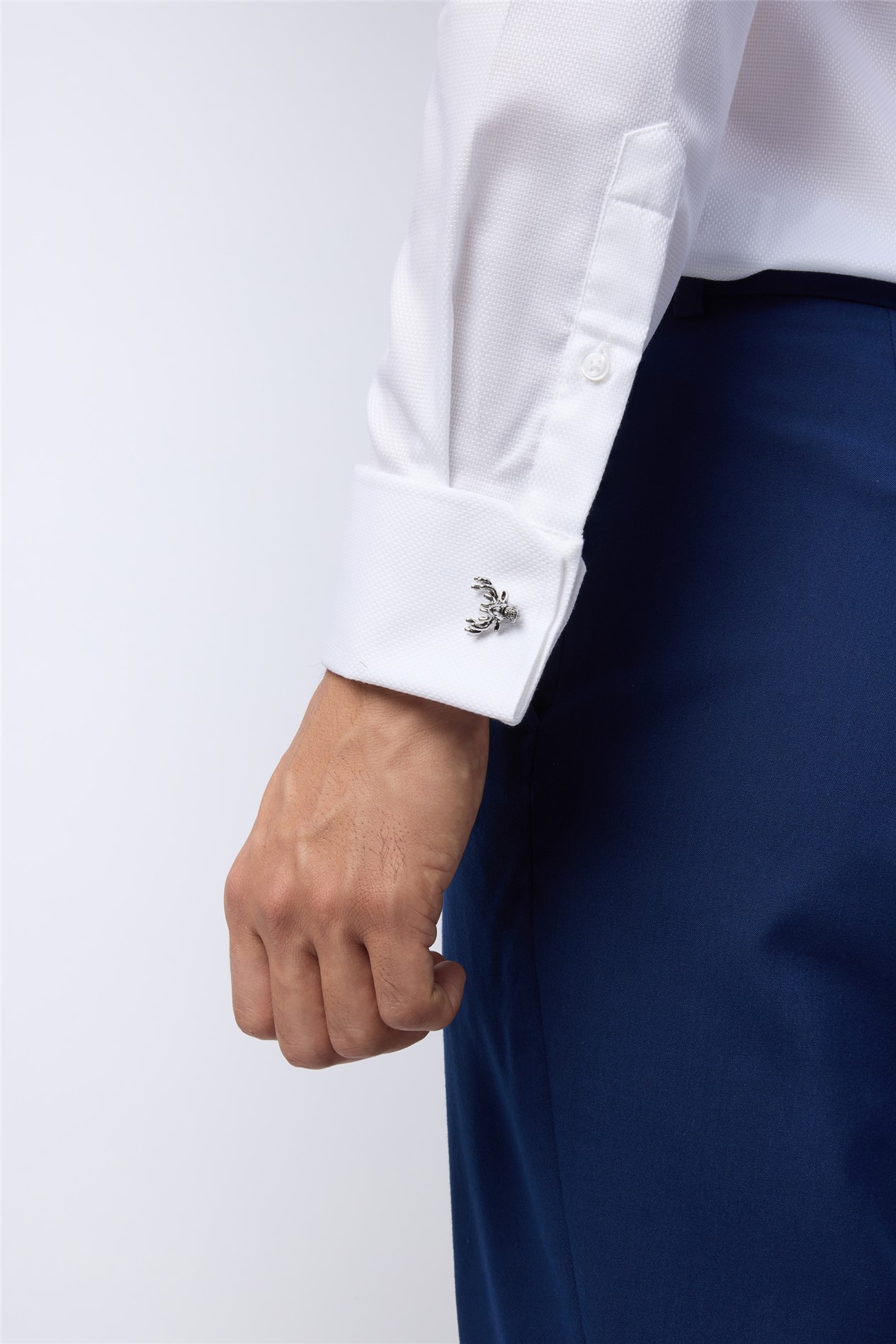 Alexandre Regular Fit White Non-Iron Textured Double Cuff Shirt
