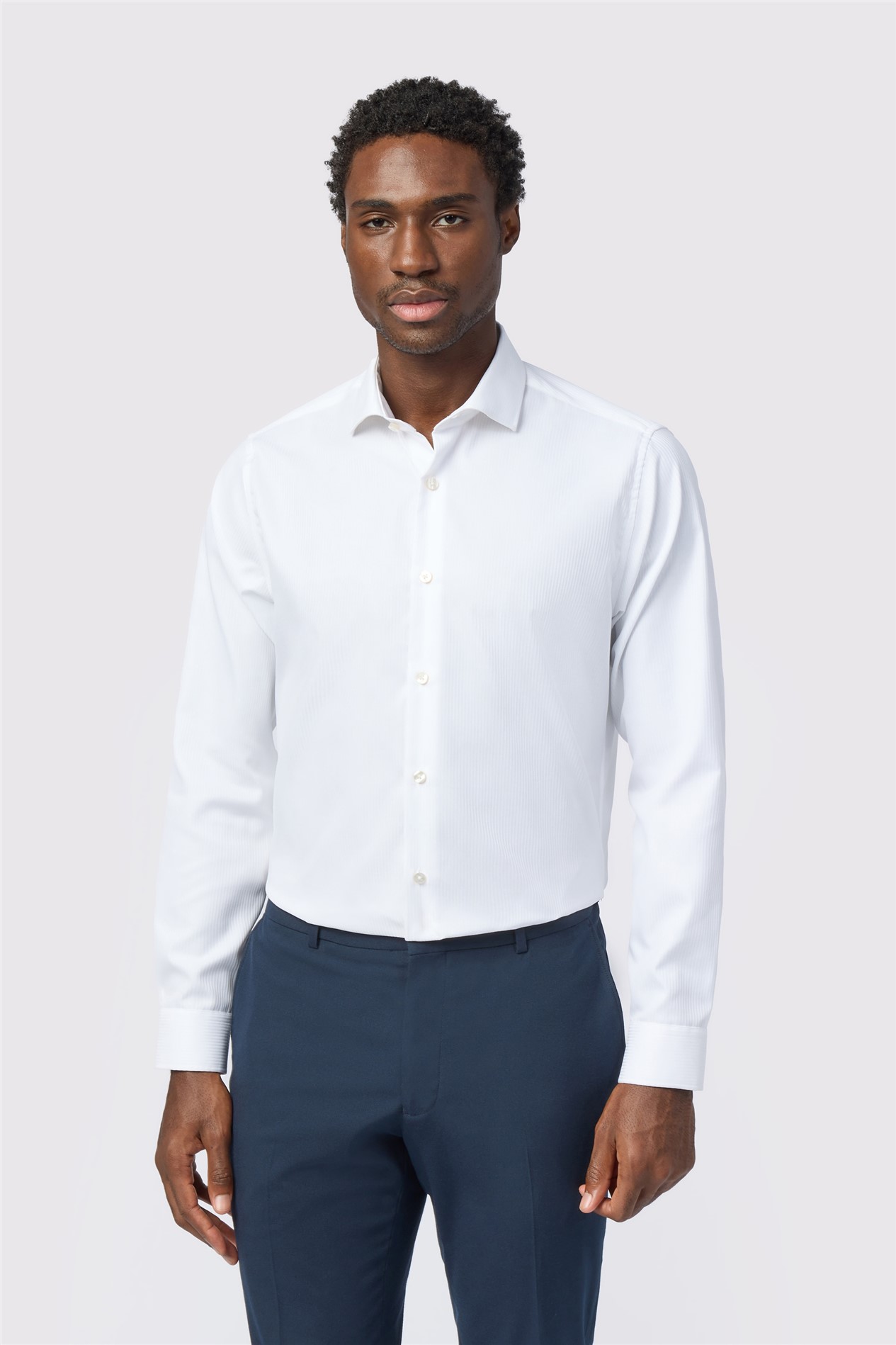 Alexandre Tailored Fit White Non-Iron Herringbone Stripe Shirt