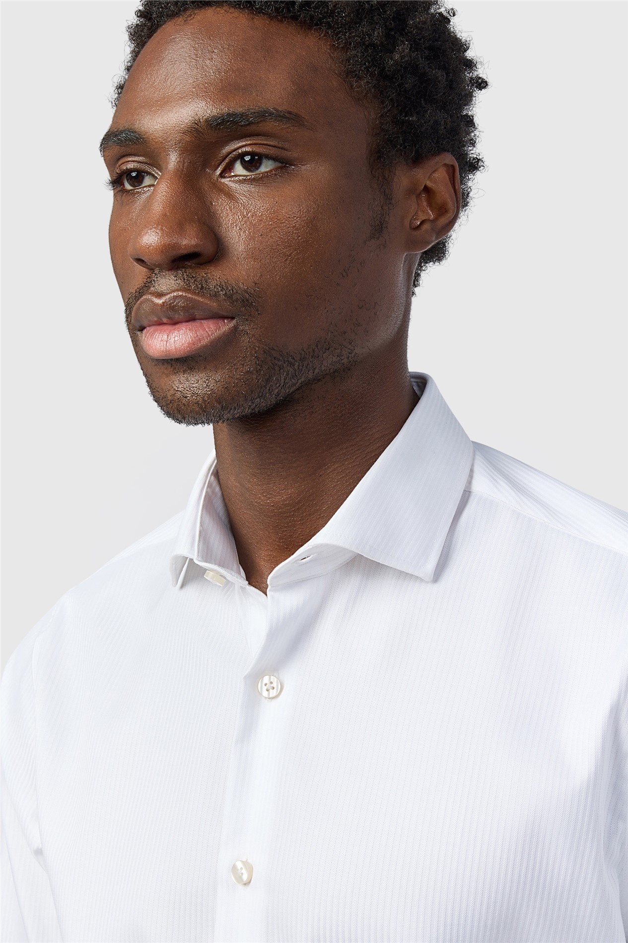 Alexandre Tailored Fit White Non-Iron Herringbone Stripe Shirt | Suit Direct