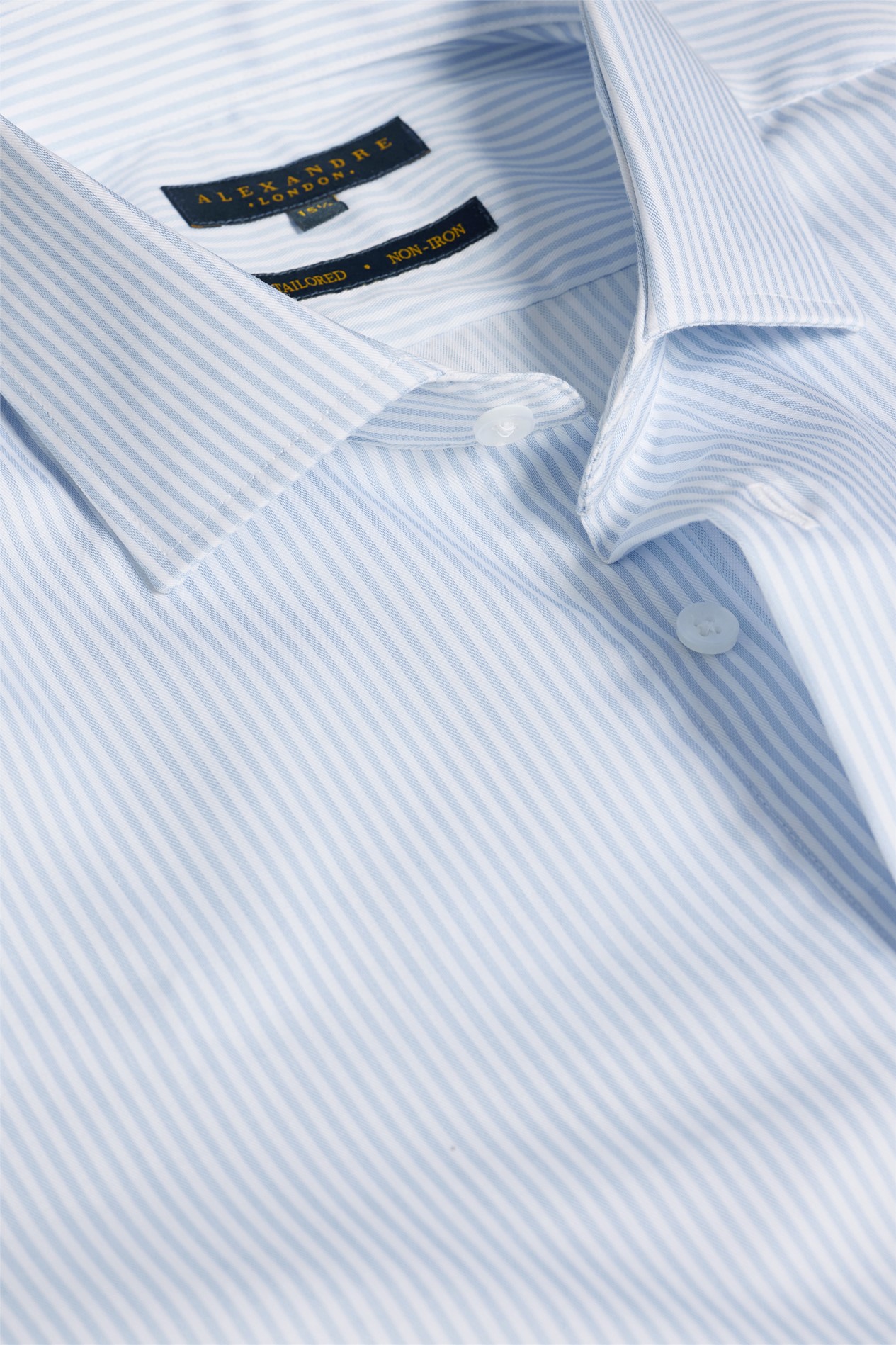 Alexandre Tailored Fit White & Blue Non-Iron Stripe Single Cuff Shirt