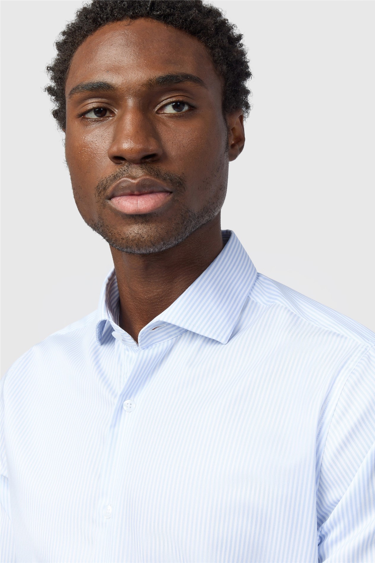 Alexandre Tailored Fit White & Blue Non-Iron Stripe Single Cuff Shirt