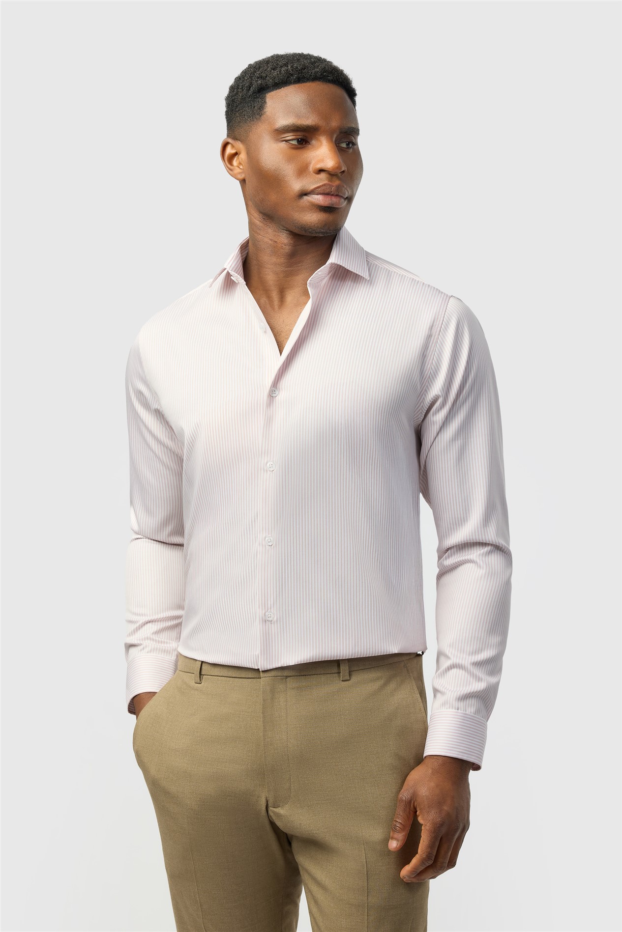Alexandre Tailored Fit Pink Non Iron Stripe Single Cuff Shirt