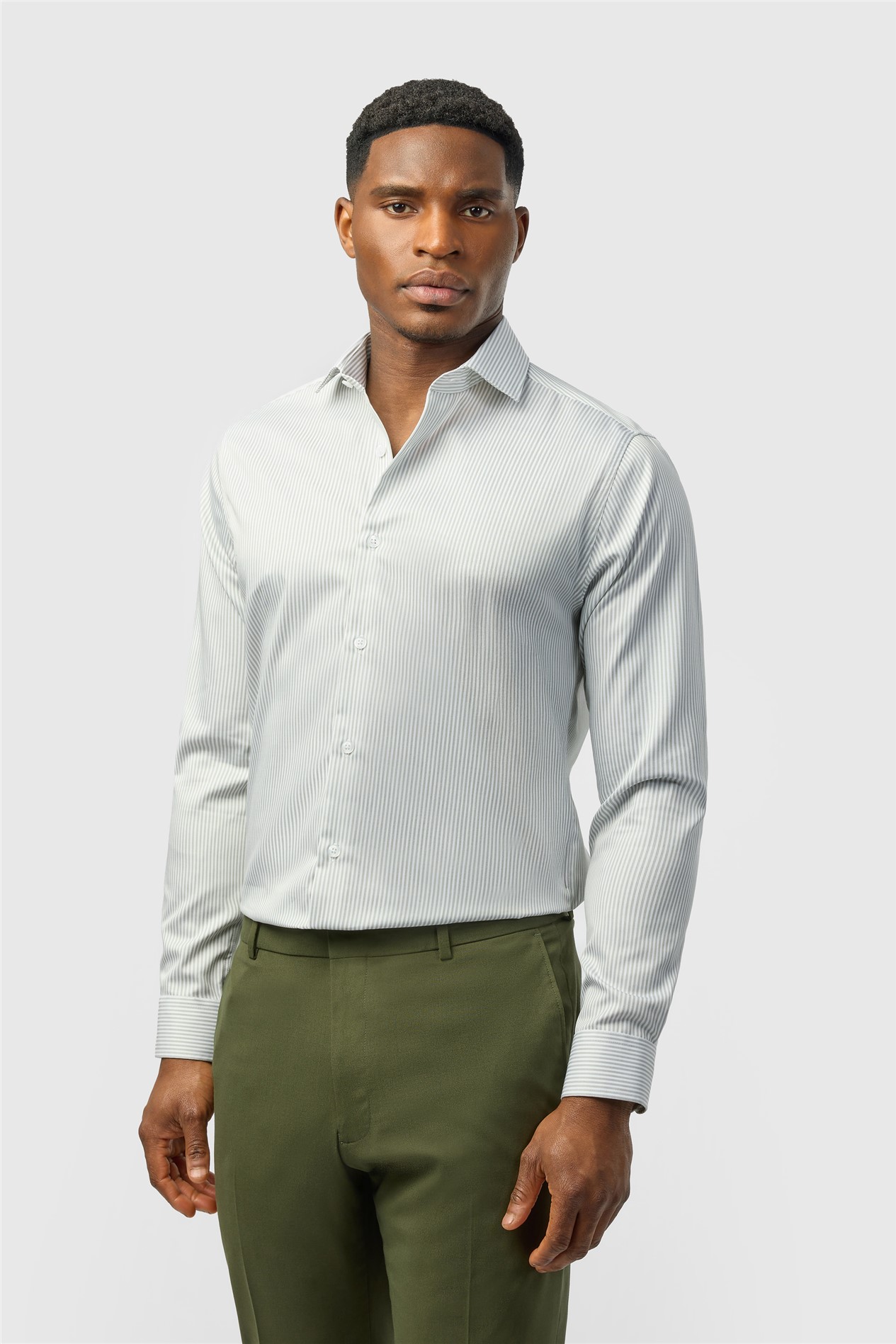 Alexandre Tailored Fit Sage Non Iron Stripe Single Cuff Shirt