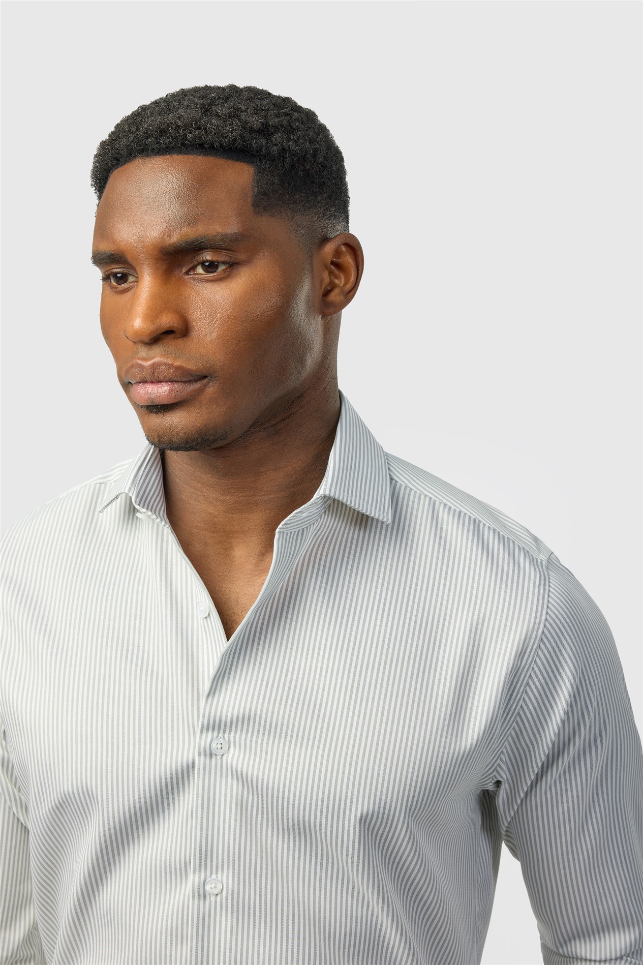 Alexandre Tailored Fit Sage Non Iron Stripe Single Cuff Shirt