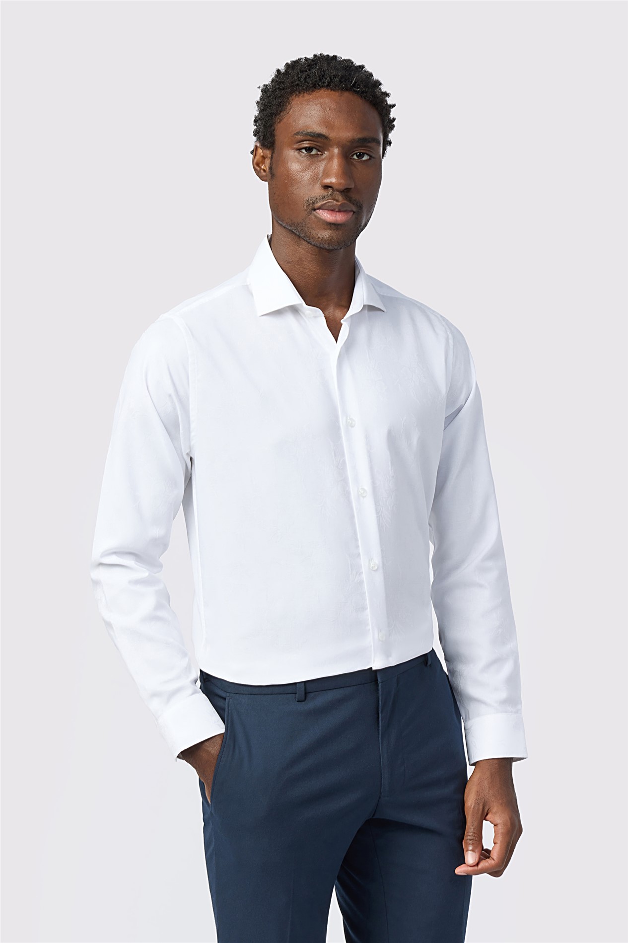 Alexandre Tailored Fit White Floral Jacquard Shirt
