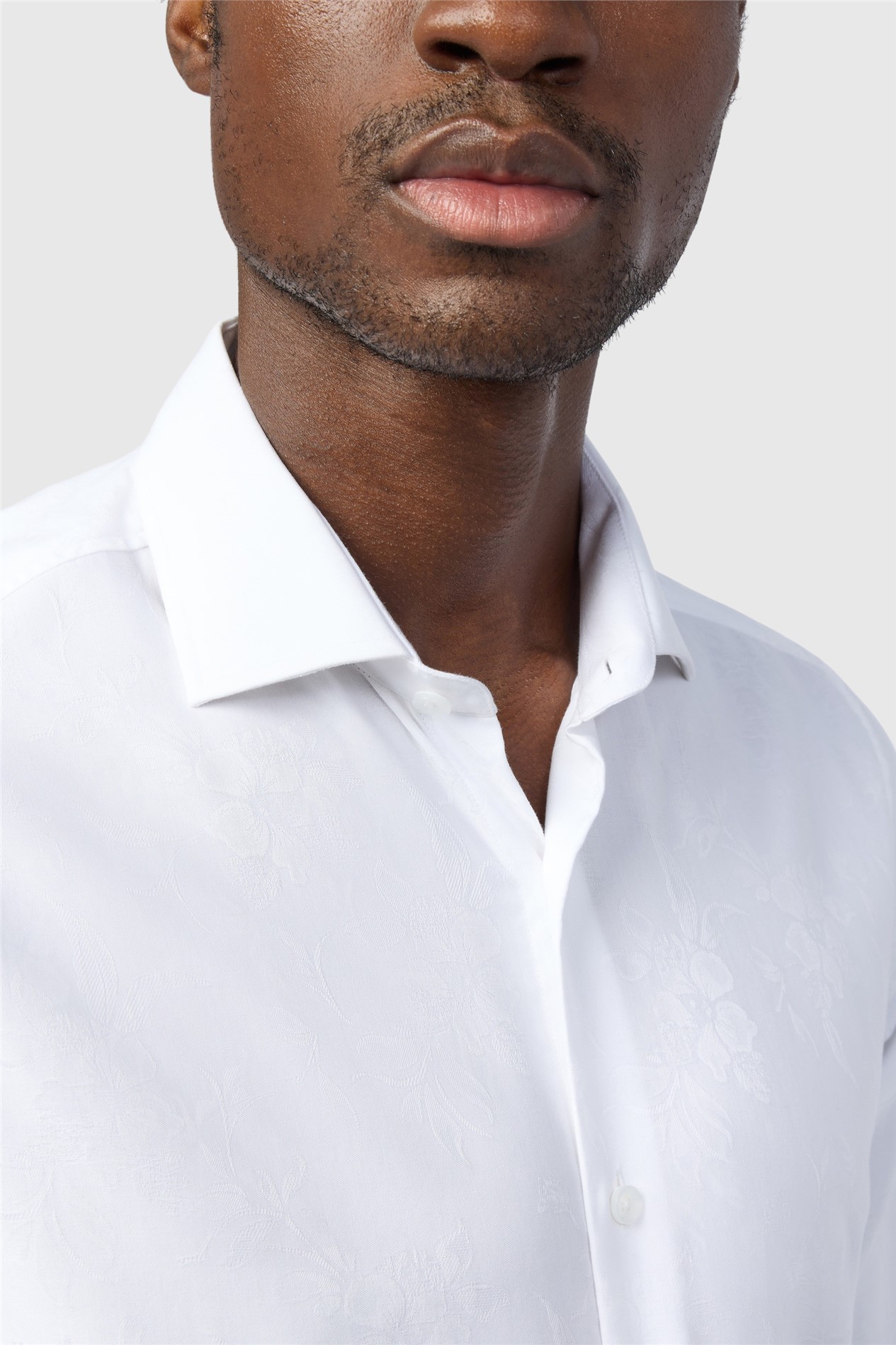 Alexandre Tailored Fit White Floral Jacquard Shirt
