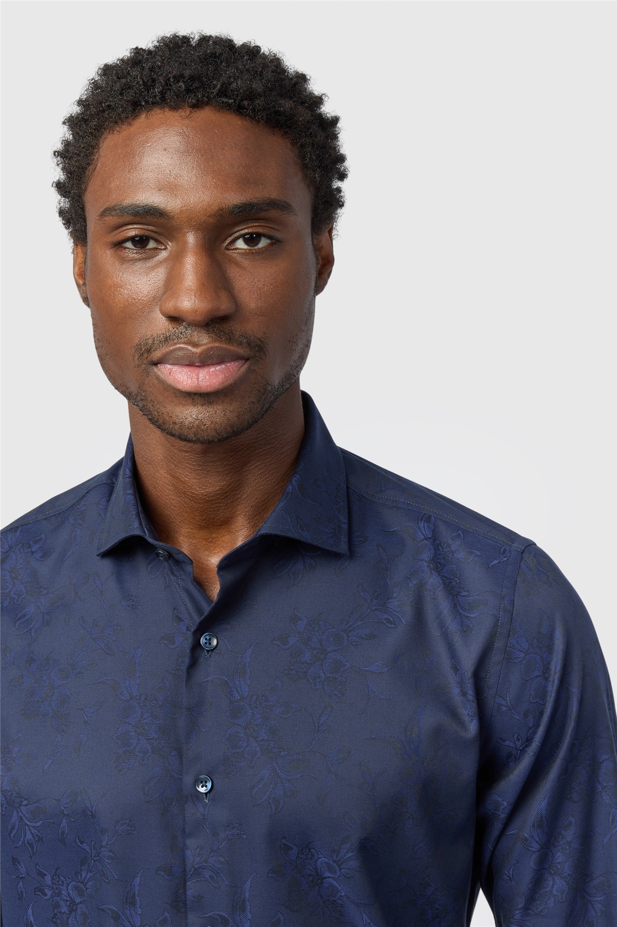 Alexandre Tailored Fit Navy Floral Jacquard Shirt
