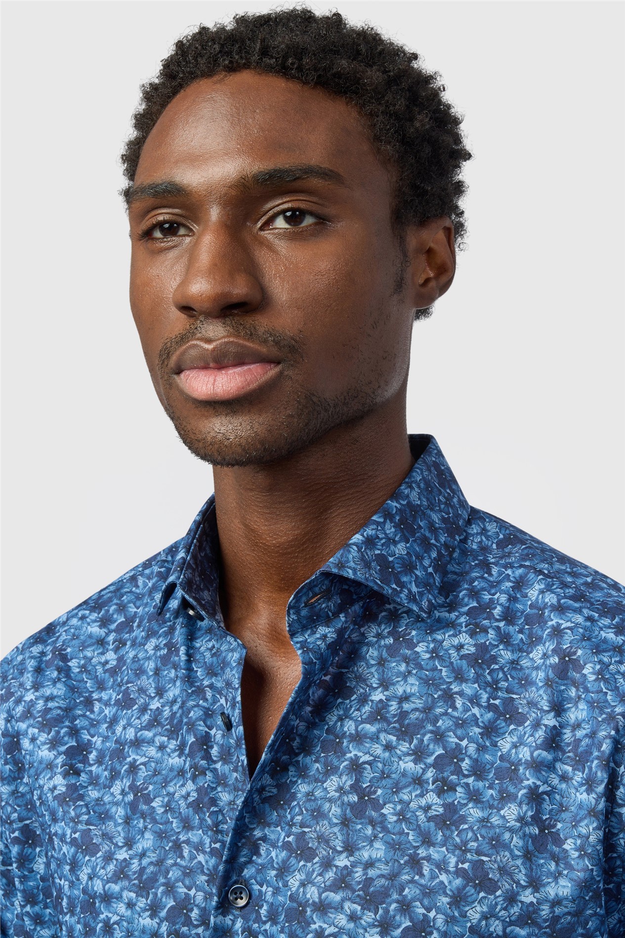 Alexandre Tailored Fit Navy Watercolour Floral Print Shirt
